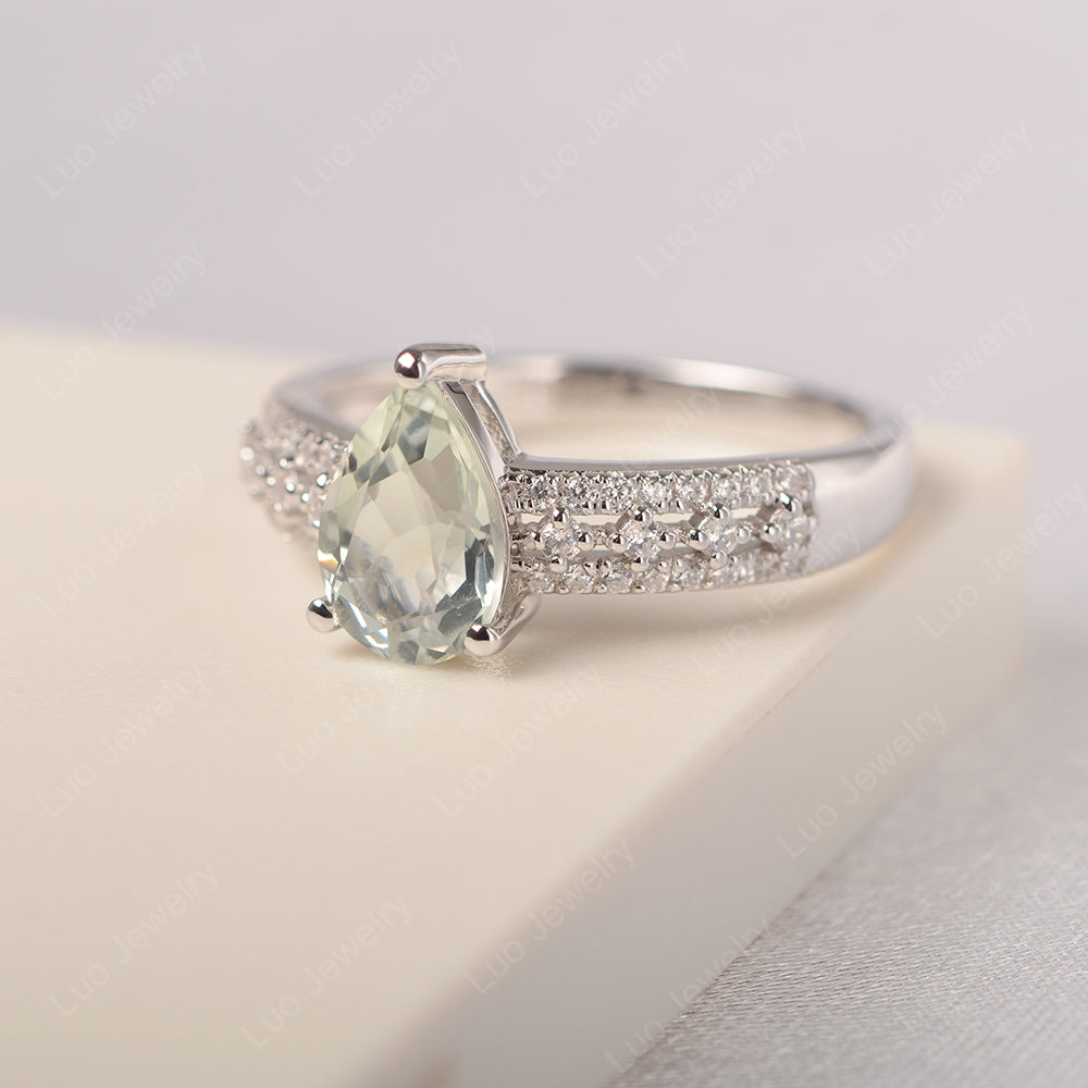Pear Shaped Green Amethyst Engagement Ring - LUO Jewelry
