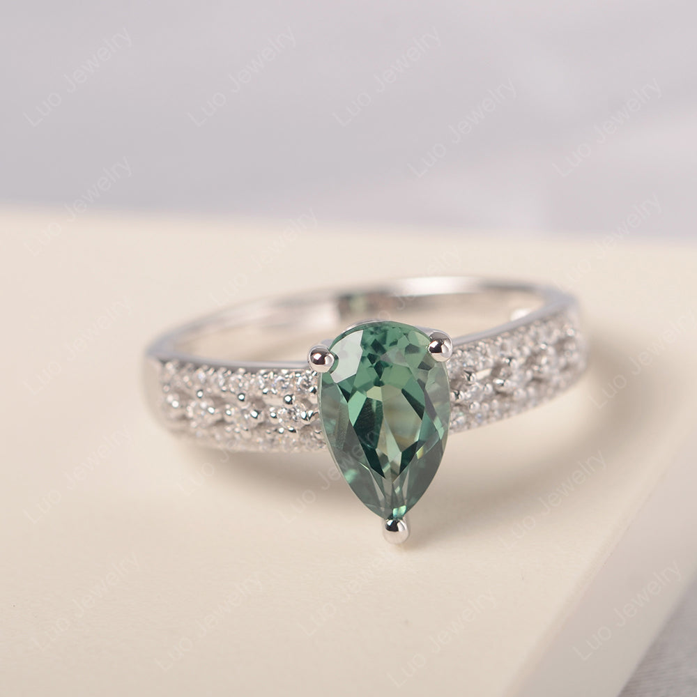 Pear Shaped Green Sapphire Engagement Ring - LUO Jewelry