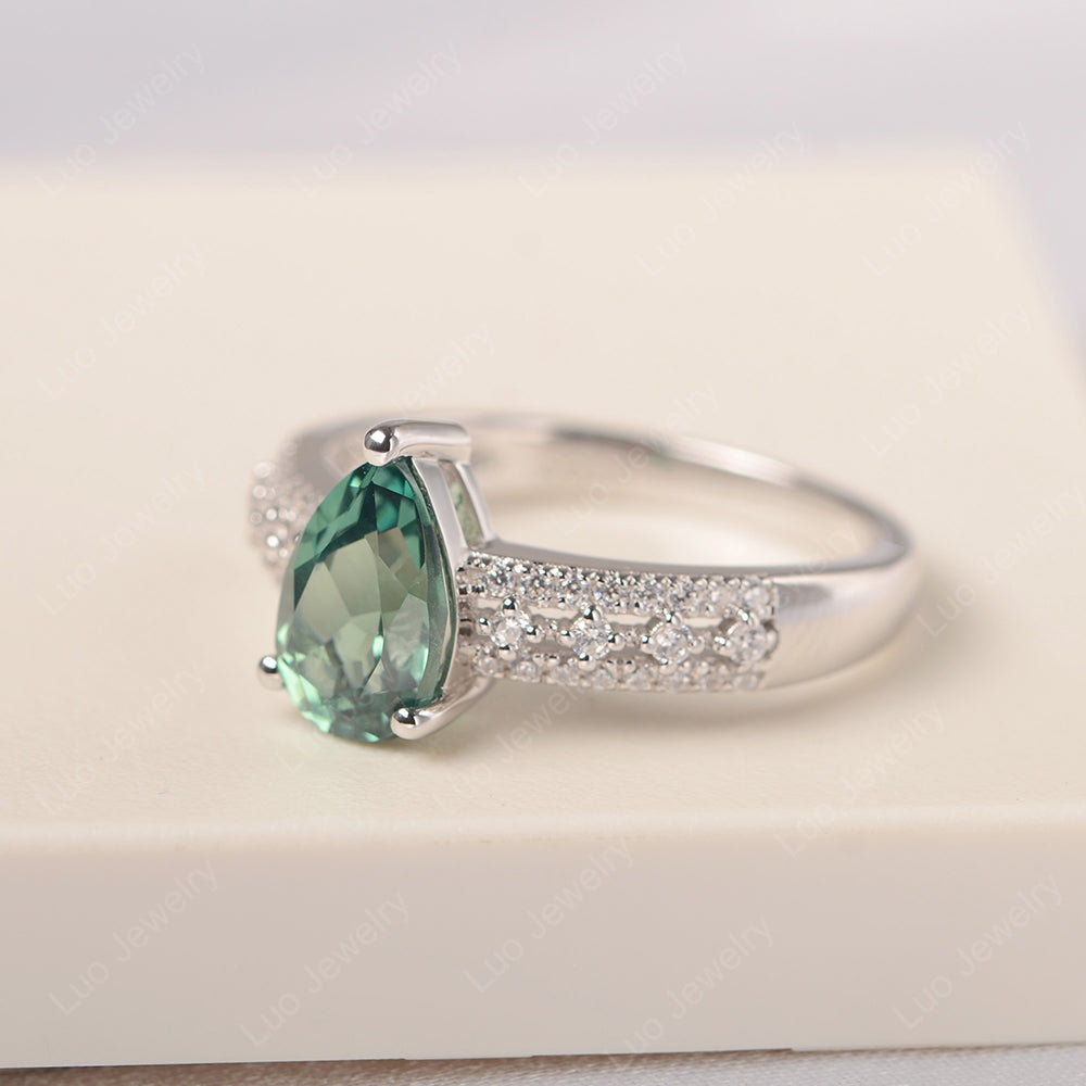 Pear Shaped Green Sapphire Engagement Ring - LUO Jewelry