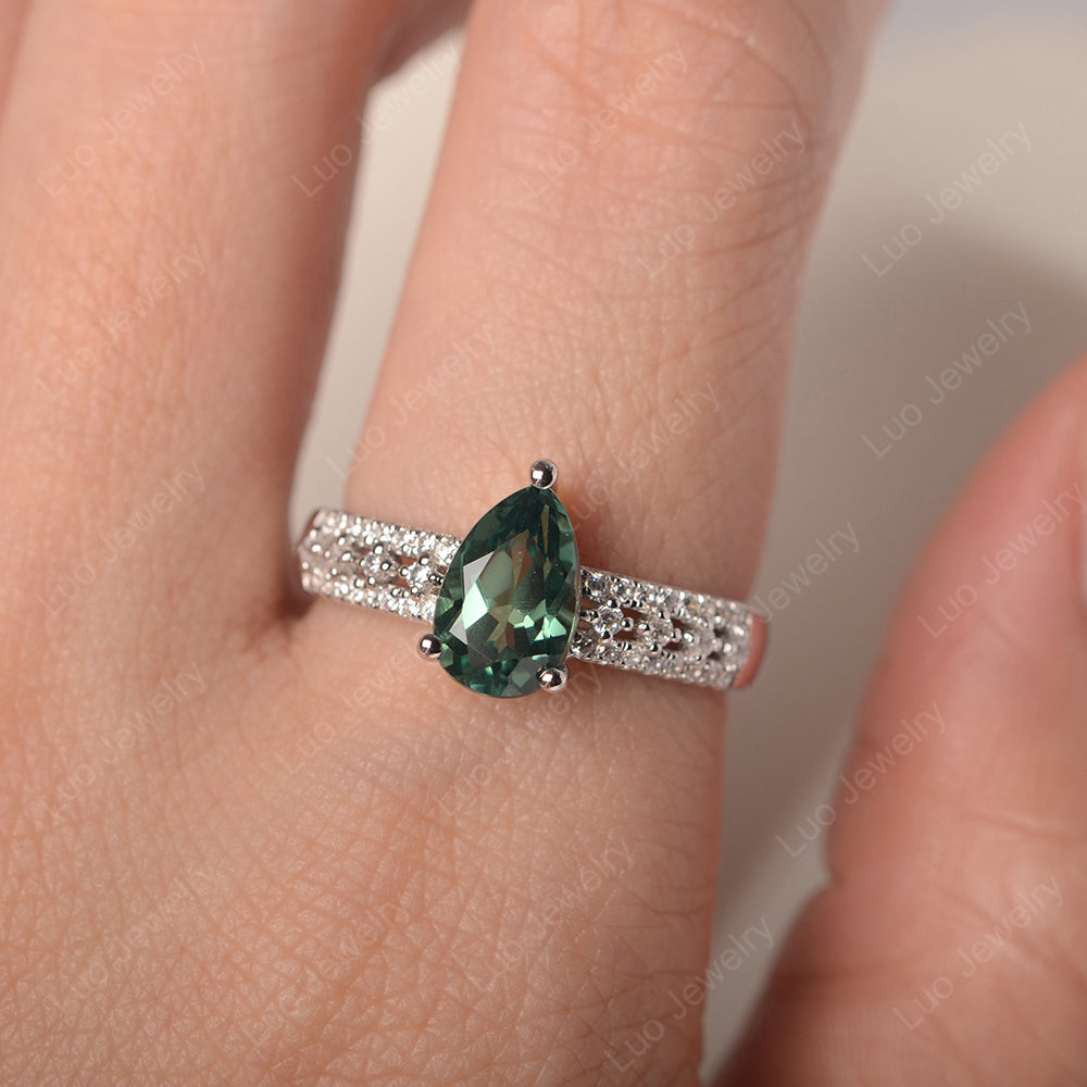 Pear Shaped Green Sapphire Engagement Ring - LUO Jewelry
