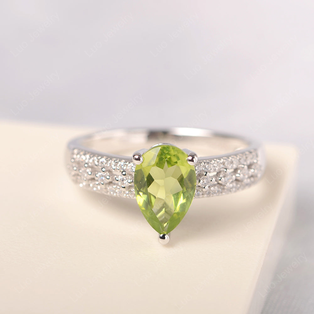 Pear Shaped Peridot Engagement Ring - LUO Jewelry