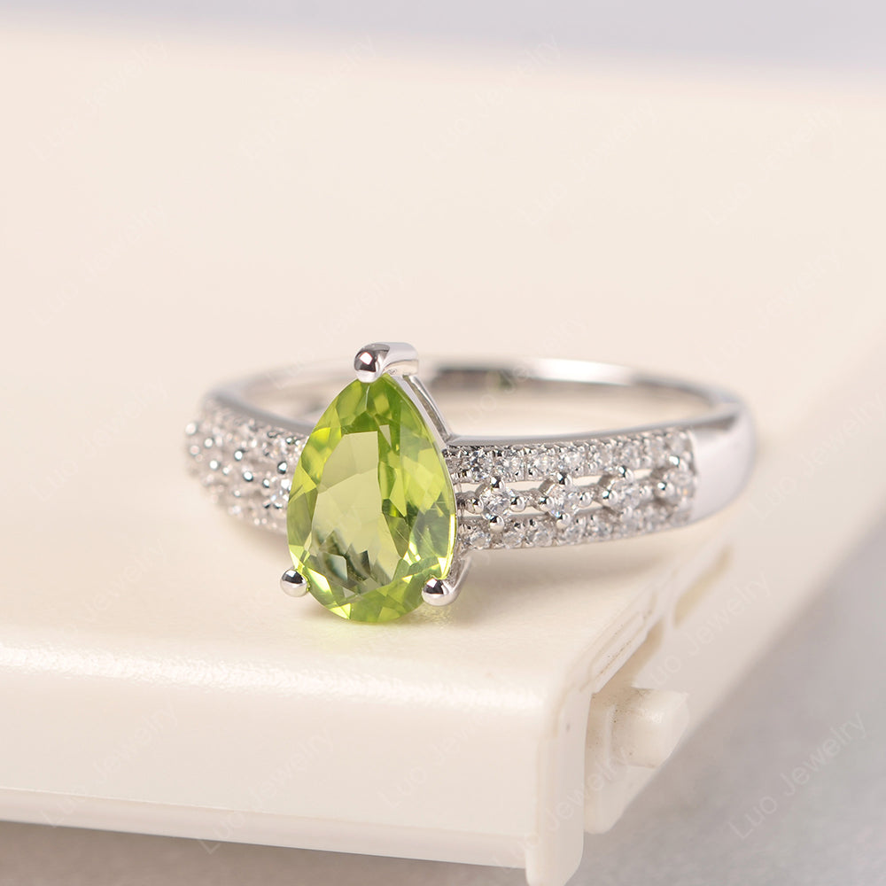 Pear Shaped Peridot Engagement Ring - LUO Jewelry