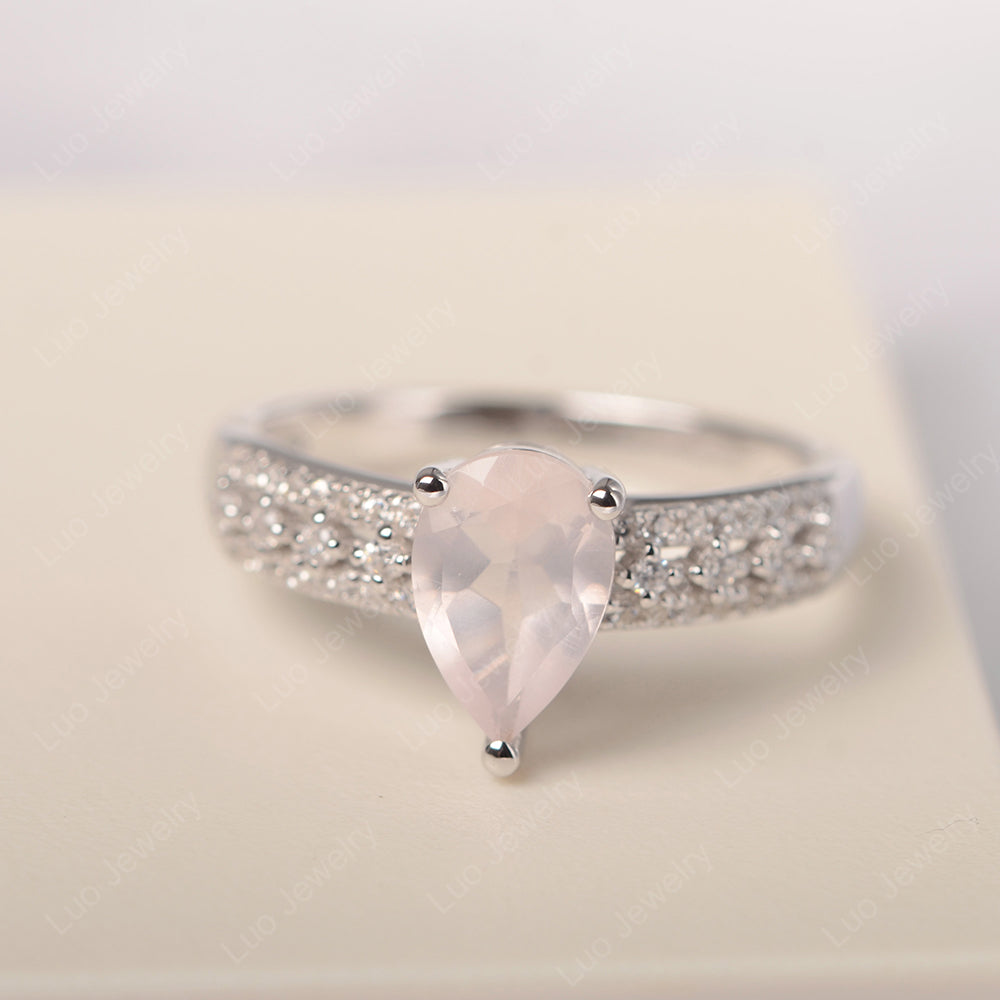 Pear Shaped Rose Quartz Engagement Ring - LUO Jewelry