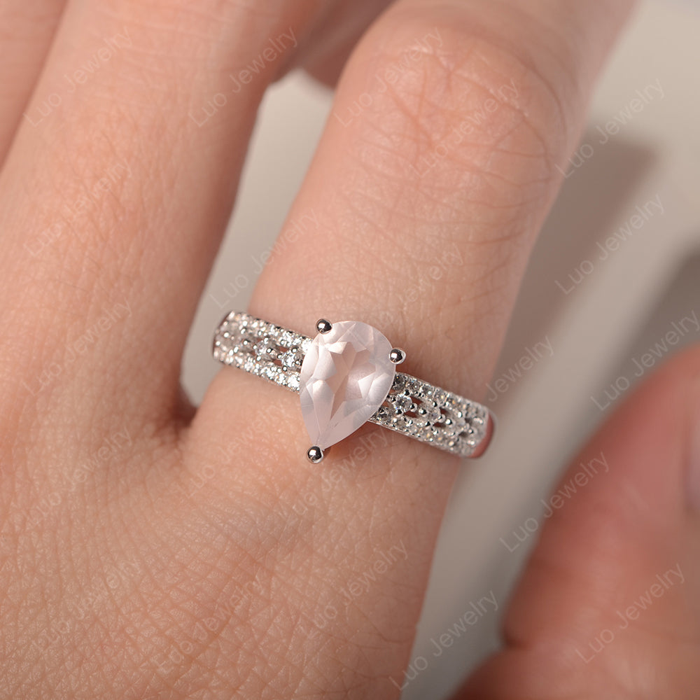 Pear Shaped Rose Quartz Engagement Ring - LUO Jewelry