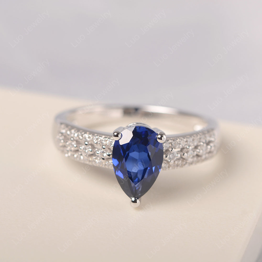 Pear Shaped Lab Sapphire Engagement Ring - LUO Jewelry