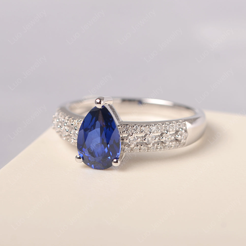 Pear Shaped Lab Sapphire Engagement Ring - LUO Jewelry