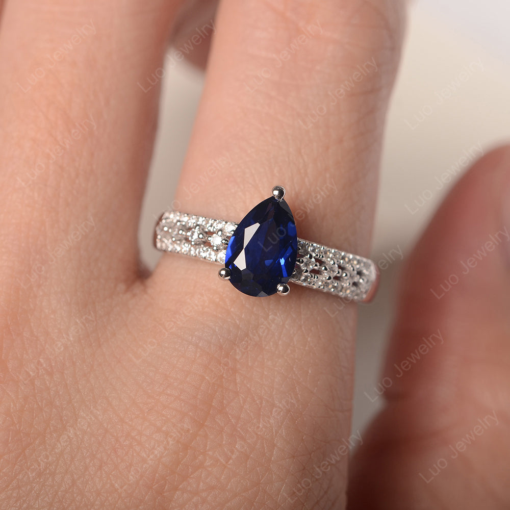 Pear Shaped Lab Sapphire Engagement Ring - LUO Jewelry