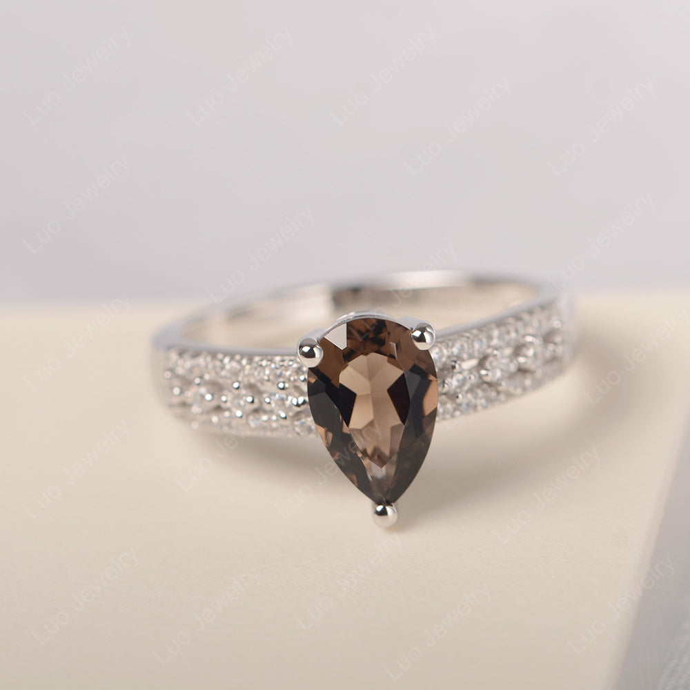 Pear Shaped Smoky Quartz  Engagement Ring - LUO Jewelry