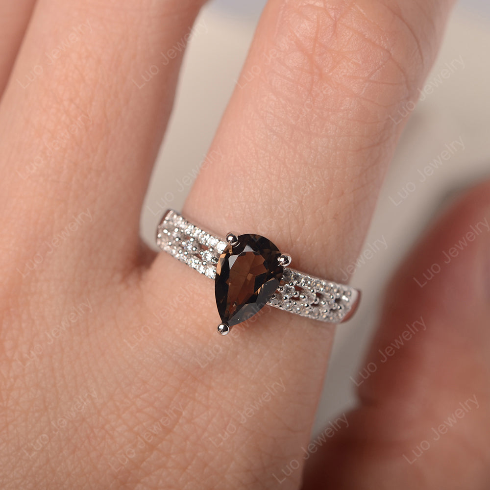 Pear Shaped Smoky Quartz  Engagement Ring - LUO Jewelry