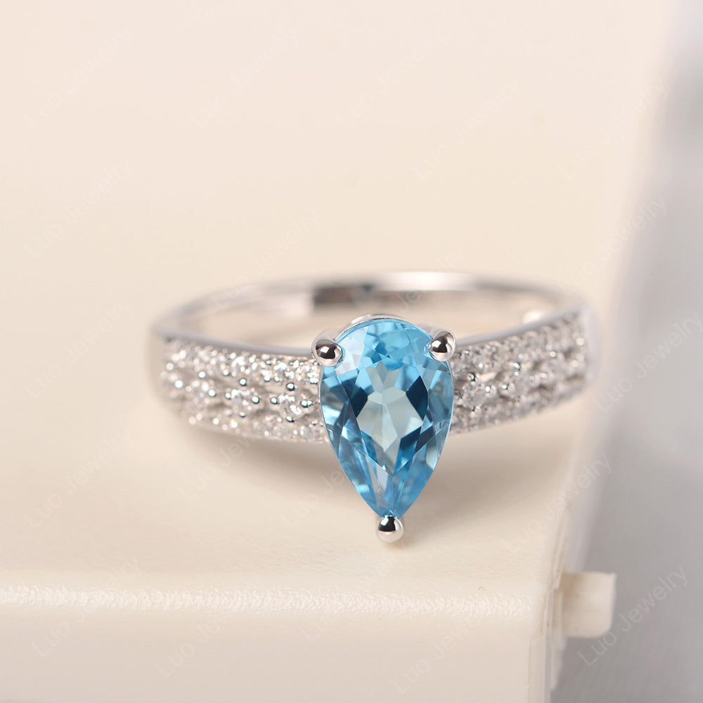 Pear Shaped Swiss Blue Topaz Engagement Ring - LUO Jewelry