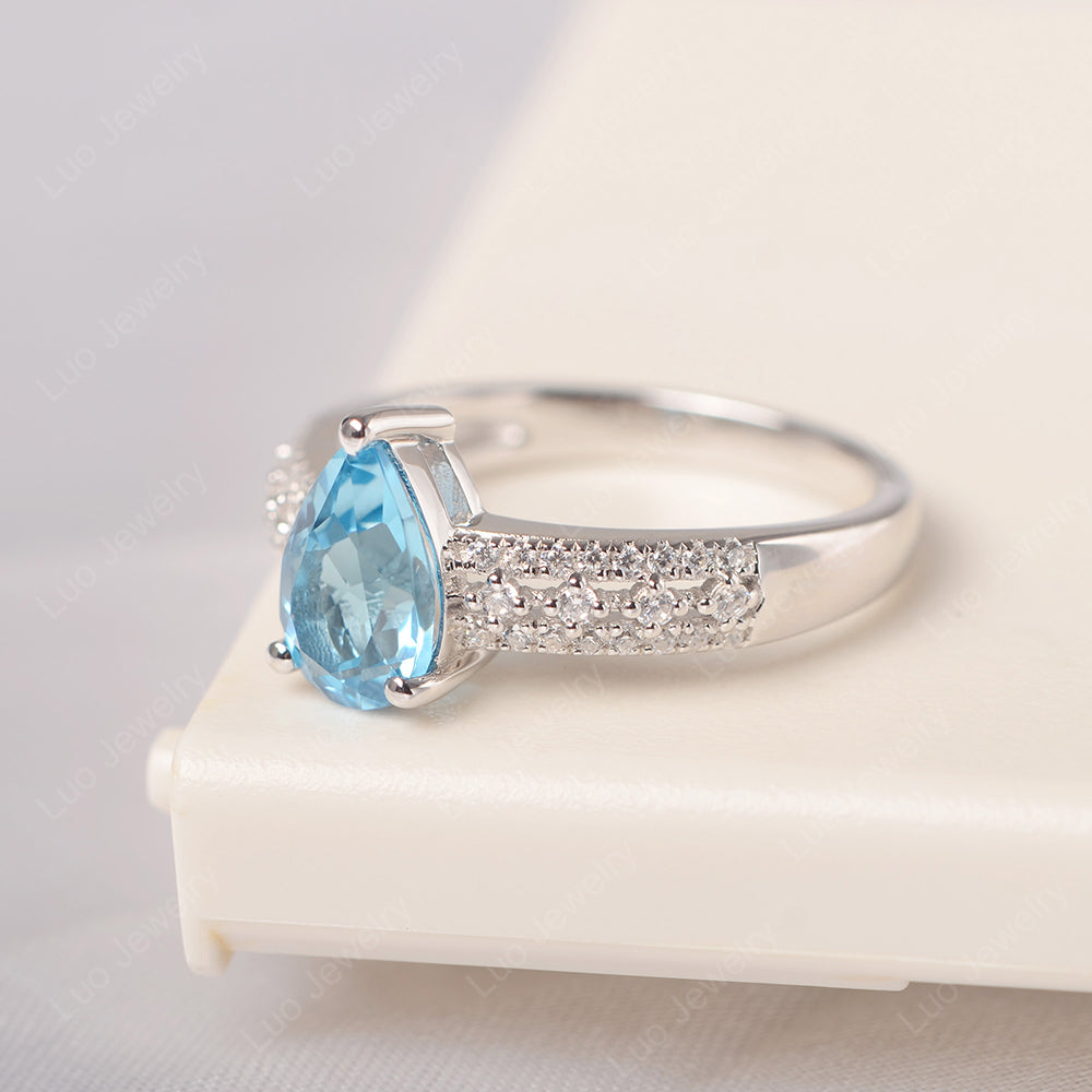 Pear Shaped Swiss Blue Topaz Engagement Ring - LUO Jewelry