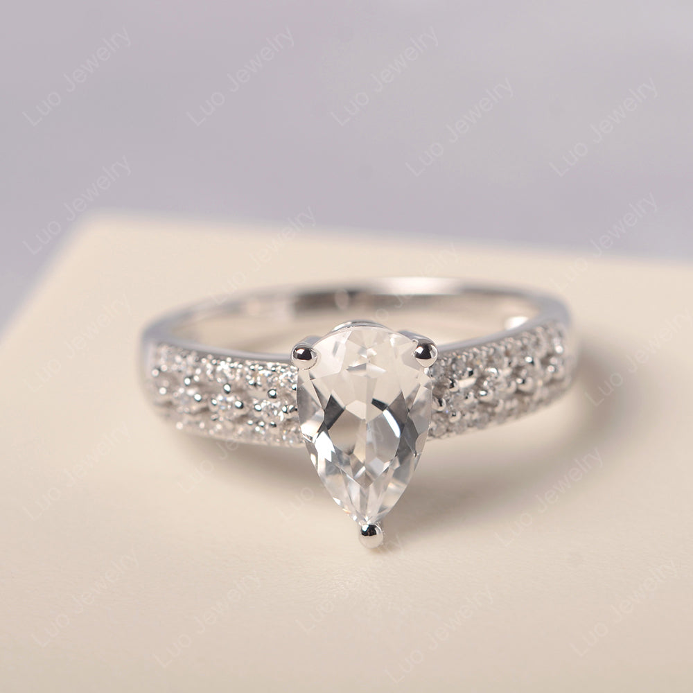 Pear Shaped White Topaz Engagement Ring - LUO Jewelry