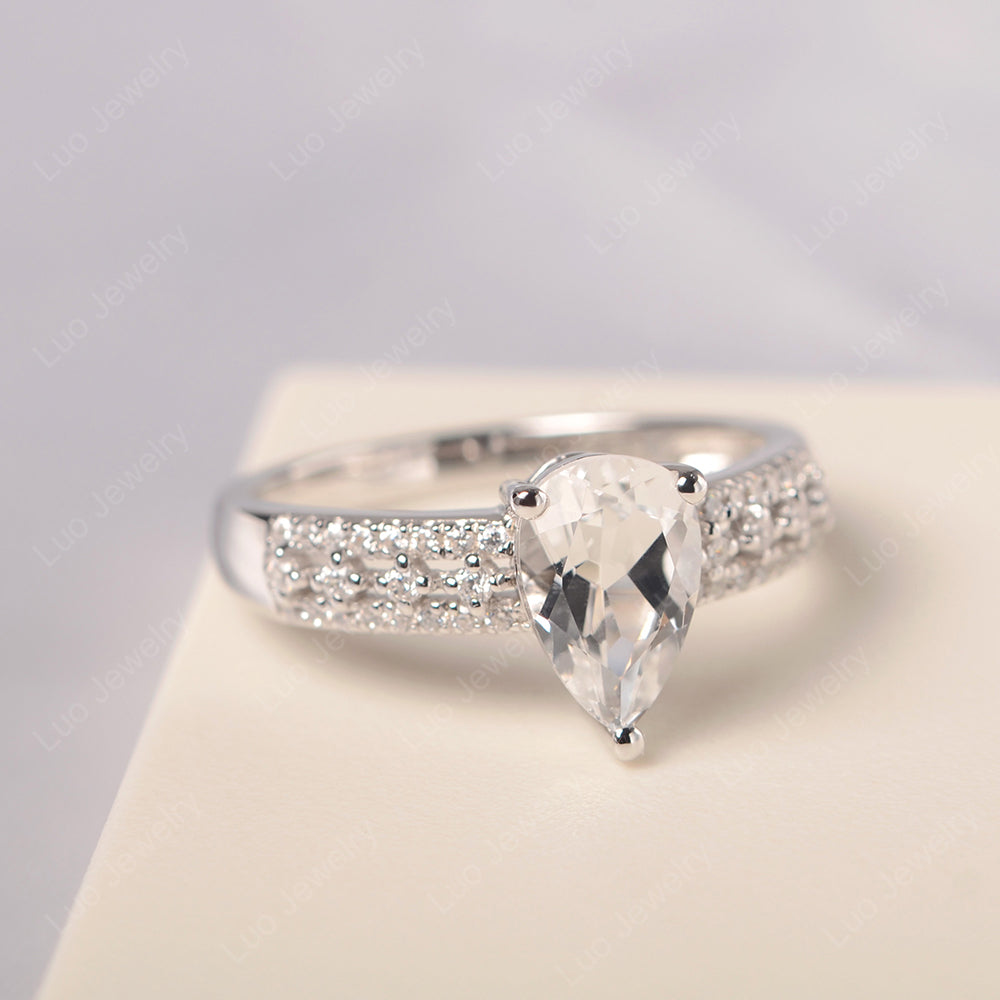 Pear Shaped White Topaz Engagement Ring - LUO Jewelry