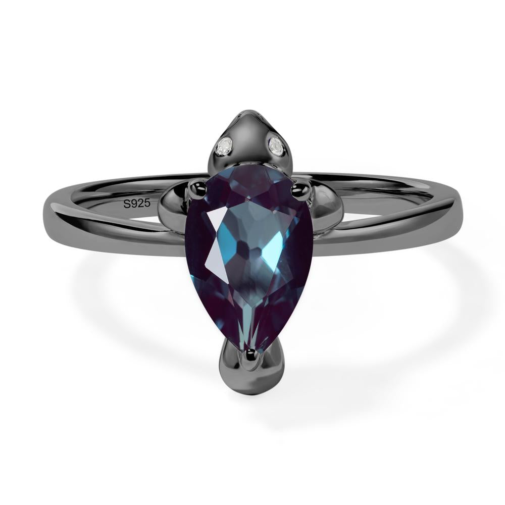 Pear Shaped Lab Alexandrite Sea Lion Ring - LUO Jewelry #metal_black finish sterling silver