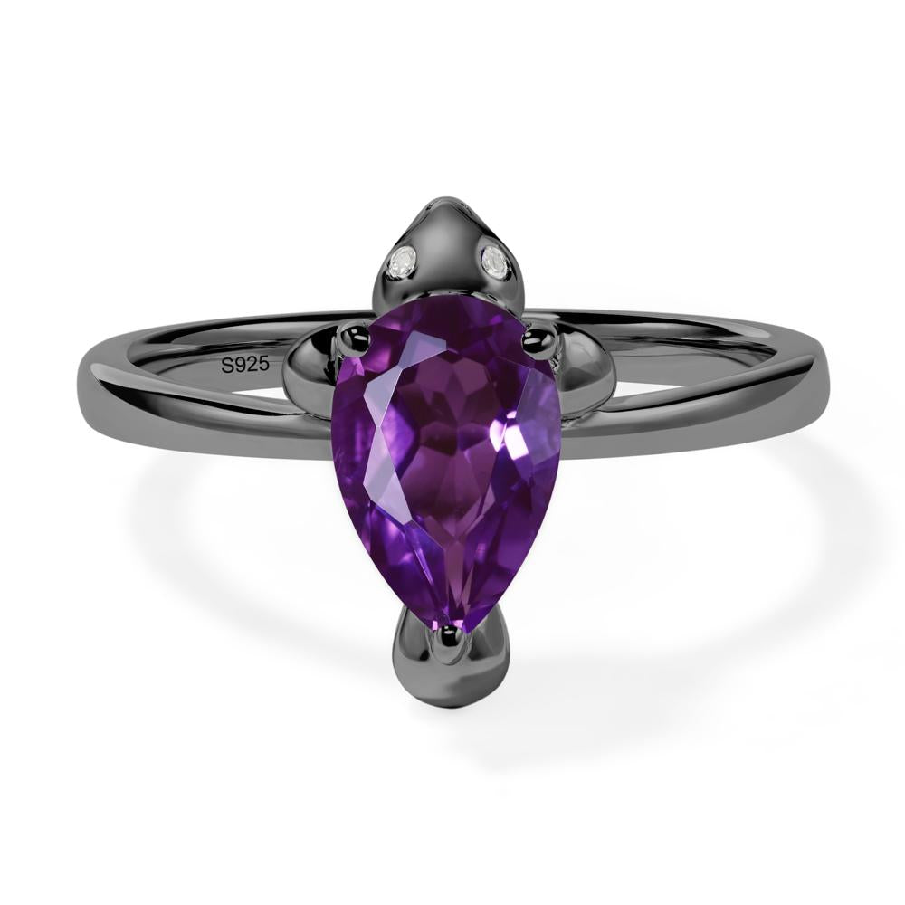 Pear Shaped Amethyst Sea Lion Ring - LUO Jewelry #metal_black finish sterling silver
