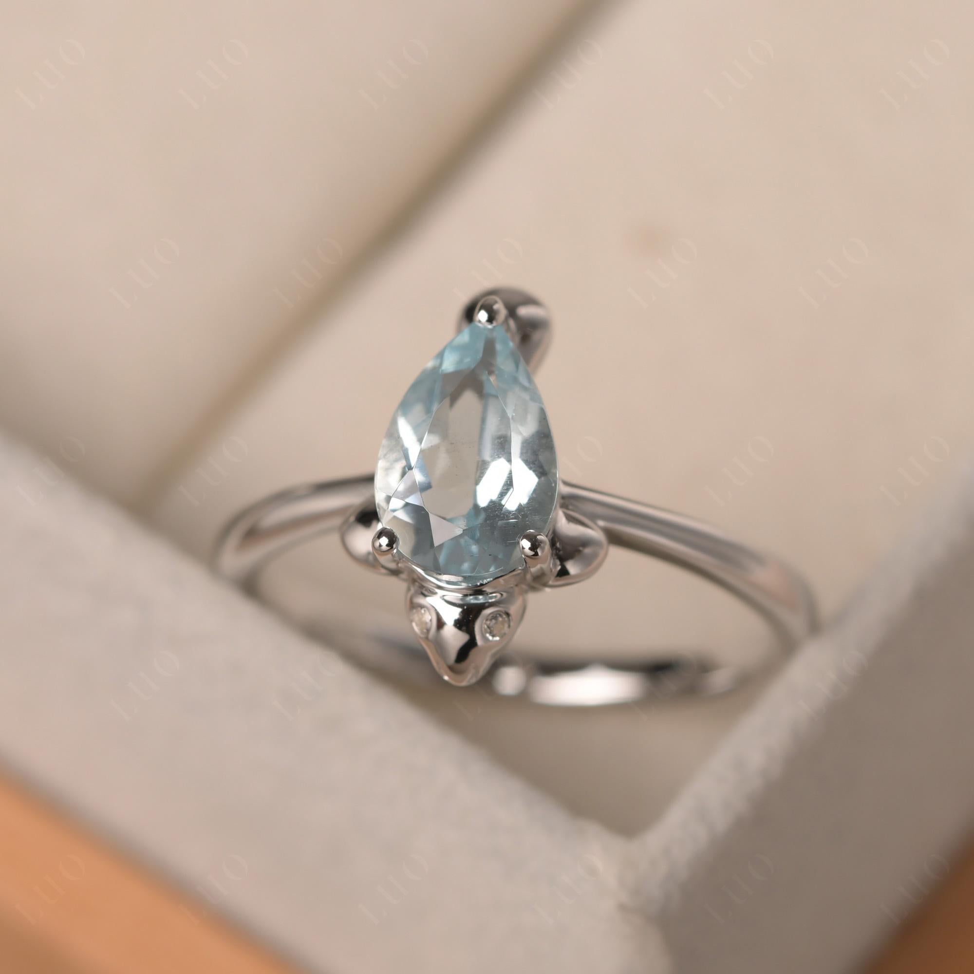 Pear Shaped Aquamarine Sea Lion Ring - LUO Jewelry