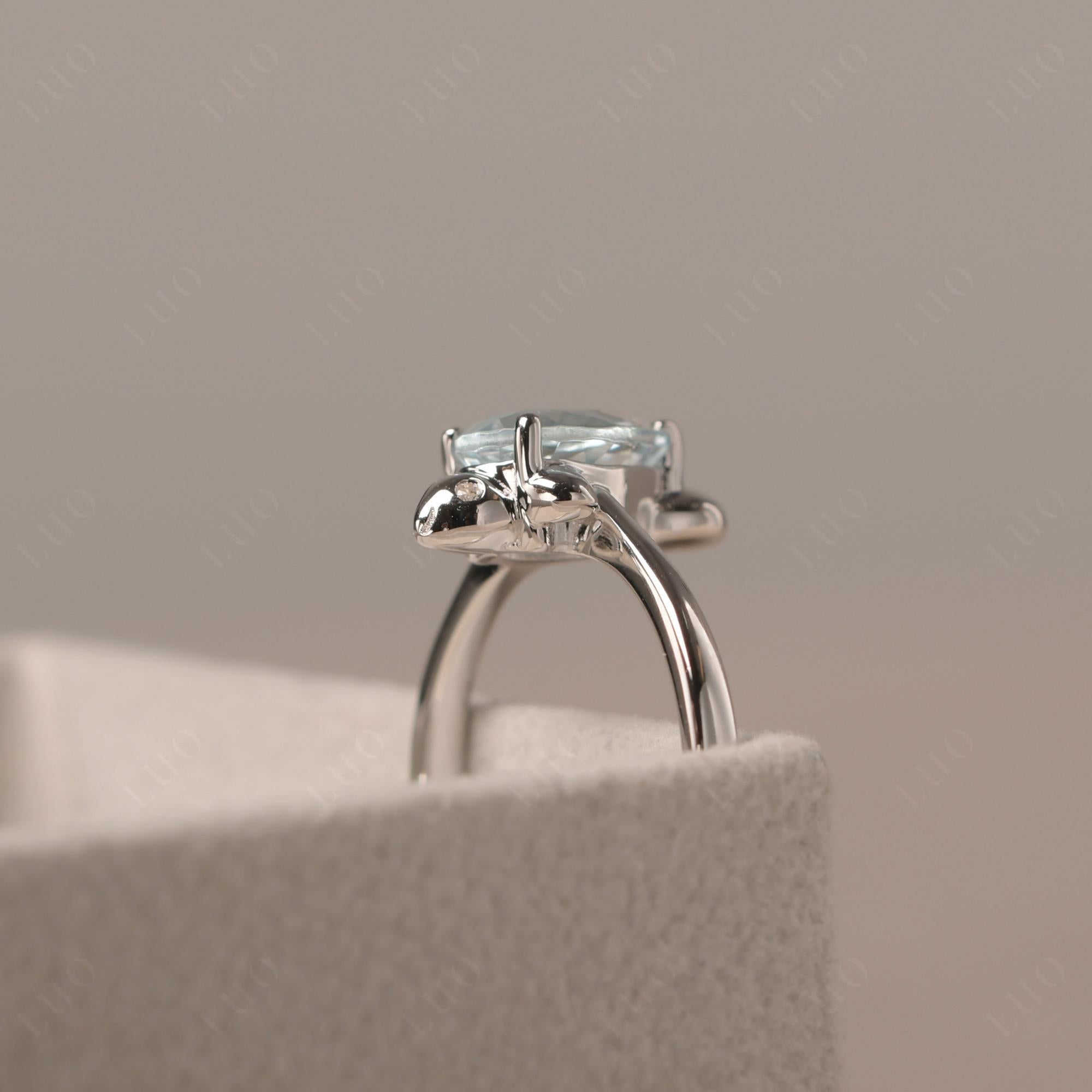 Pear Shaped Aquamarine Sea Lion Ring - LUO Jewelry