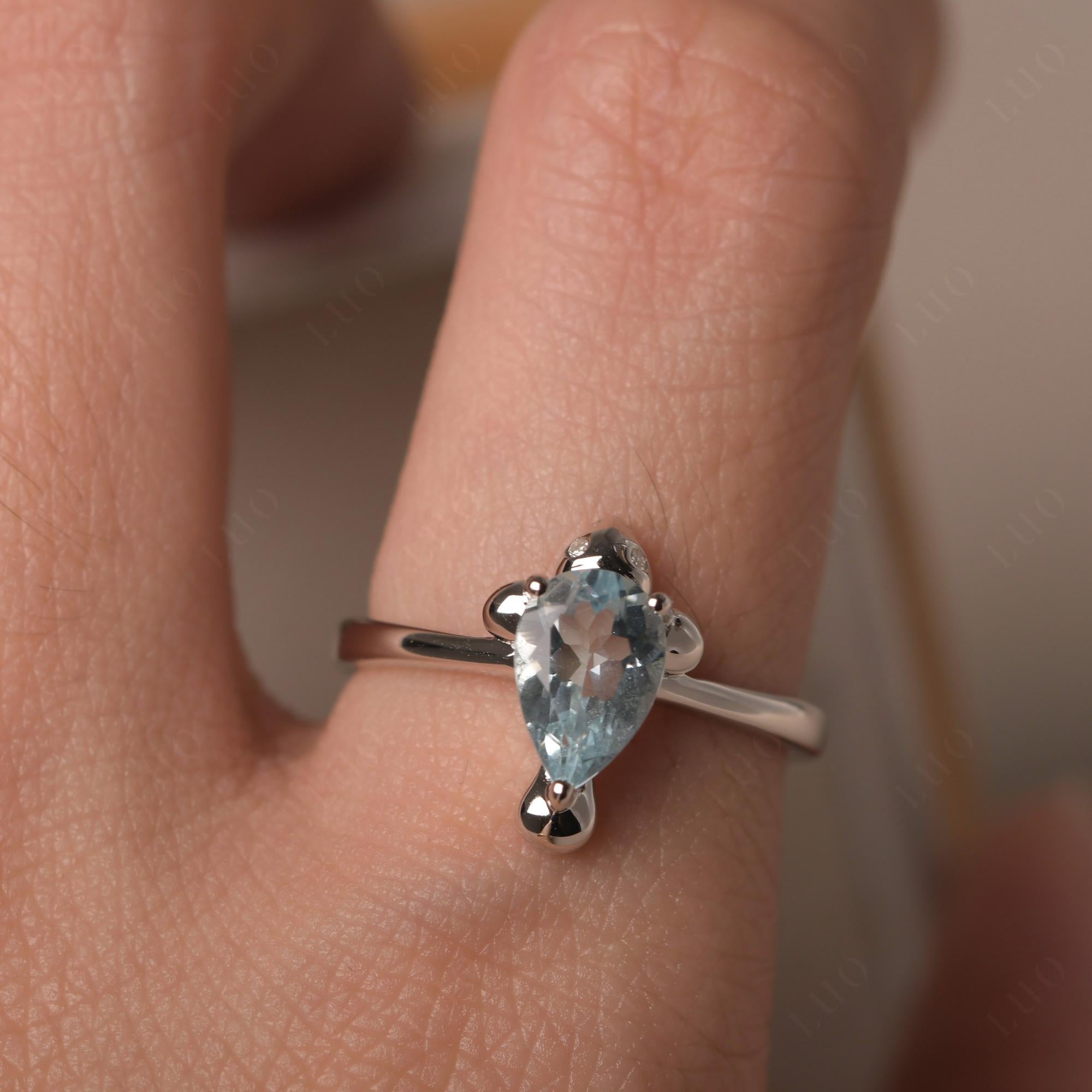 Pear Shaped Aquamarine Sea Lion Ring - LUO Jewelry