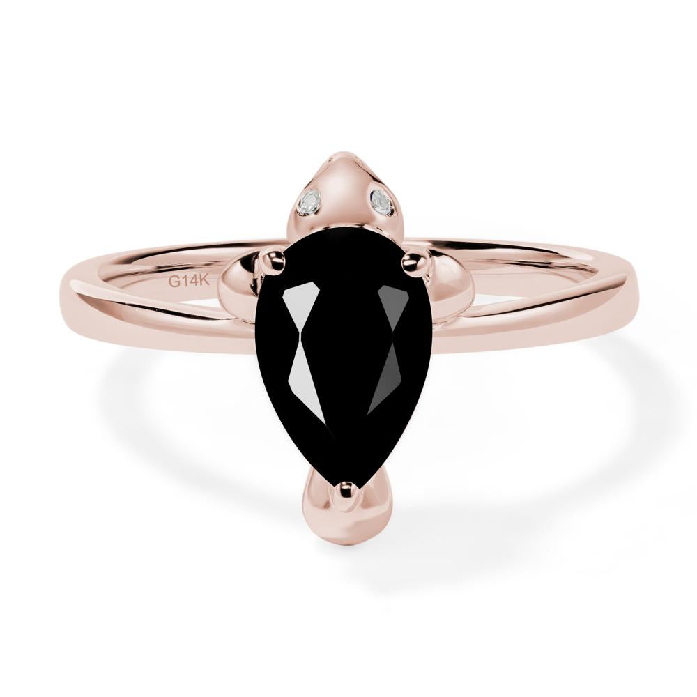Pear Shaped Black Spinel Sea Lion Ring - LUO Jewelry #metal_14k rose gold