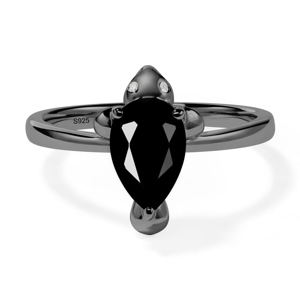Pear Shaped Black Spinel Sea Lion Ring - LUO Jewelry #metal_black finish sterling silver