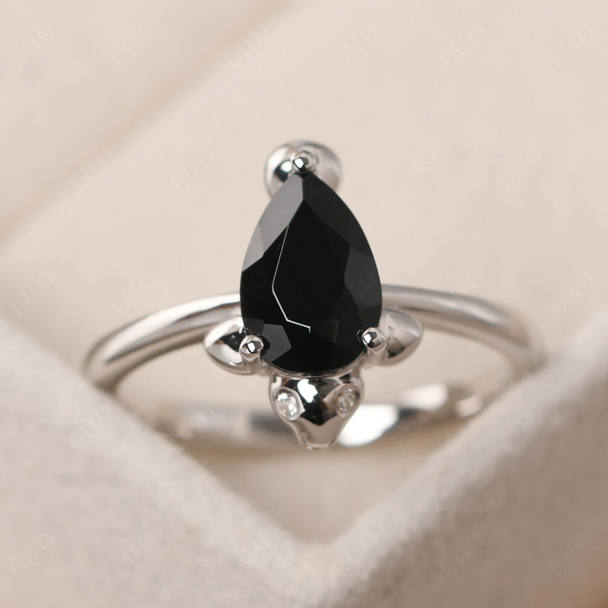 Pear Shaped Black Spinel Sea Lion Ring - LUO Jewelry