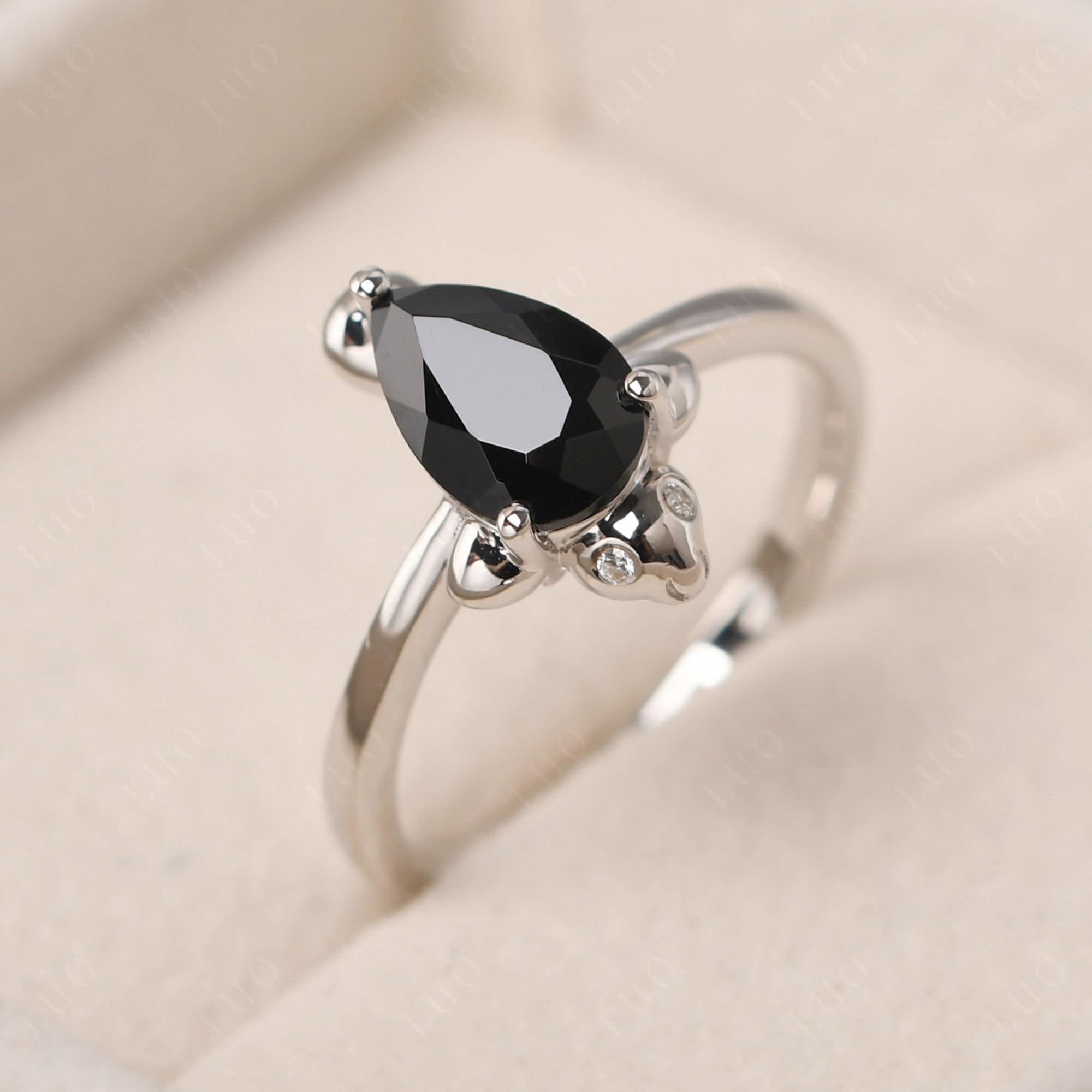 Pear Shaped Black Spinel Sea Lion Ring - LUO Jewelry