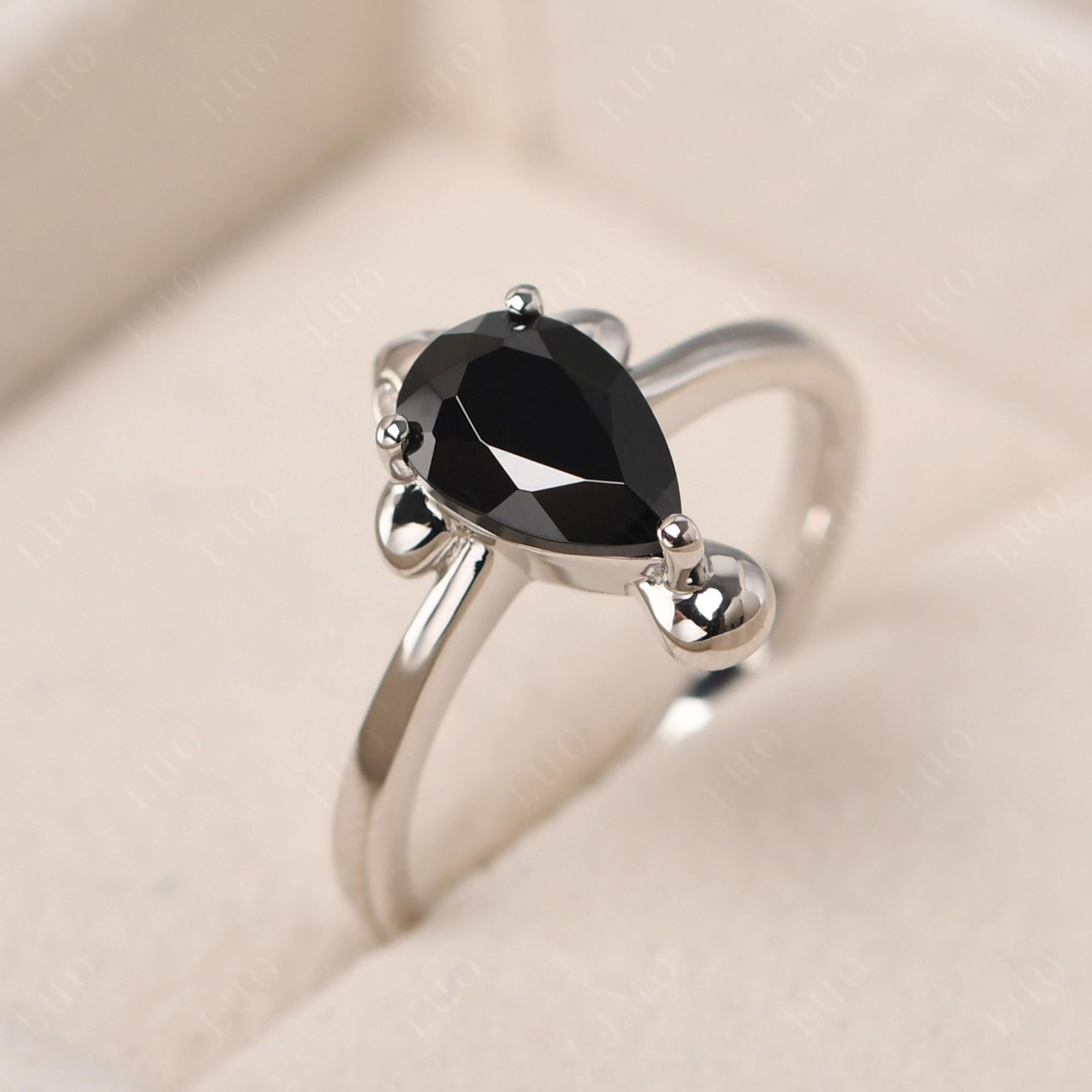 Pear Shaped Black Spinel Sea Lion Ring - LUO Jewelry