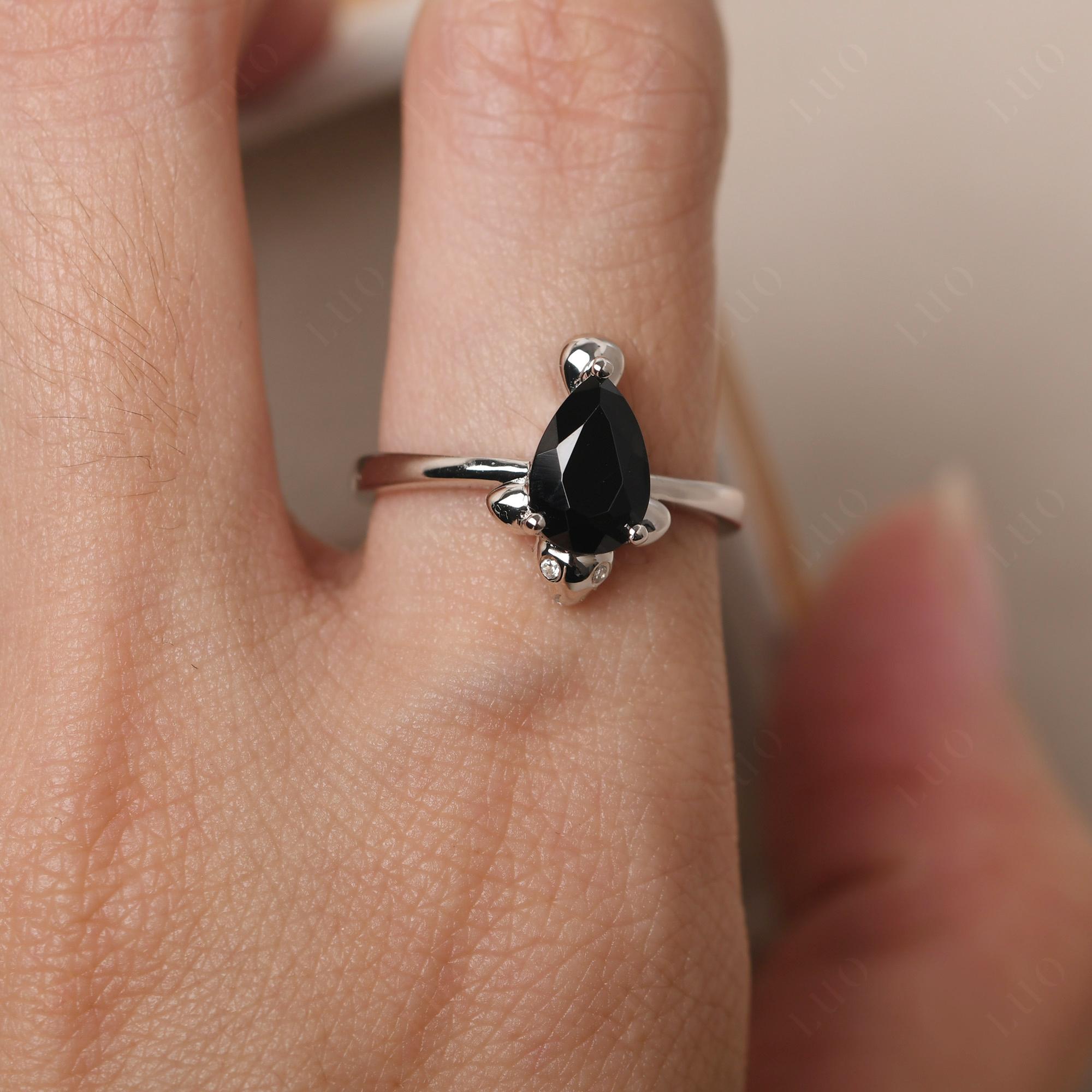 Pear Shaped Black Spinel Sea Lion Ring - LUO Jewelry