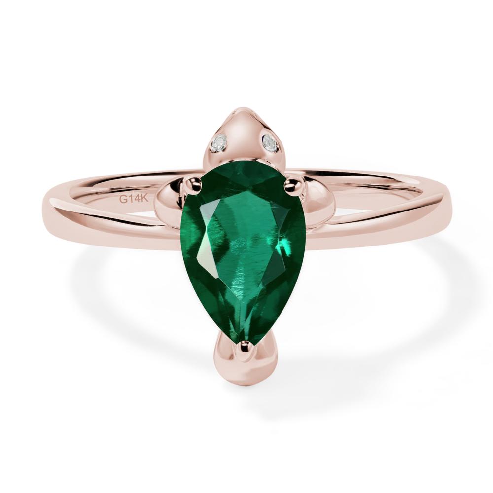 Pear Shaped Lab Emerald Sea Lion Ring - LUO Jewelry #metal_14k rose gold
