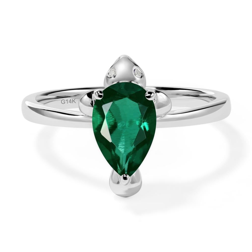 Pear Shaped Lab Emerald Sea Lion Ring - LUO Jewelry #metal_14k white gold
