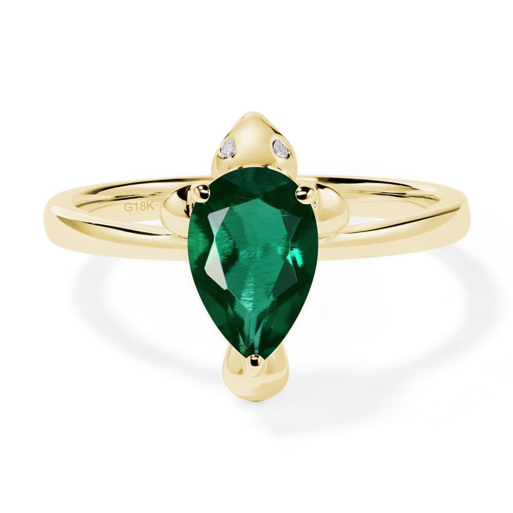 Pear Shaped Lab Emerald Sea Lion Ring - LUO Jewelry #metal_18k yellow gold