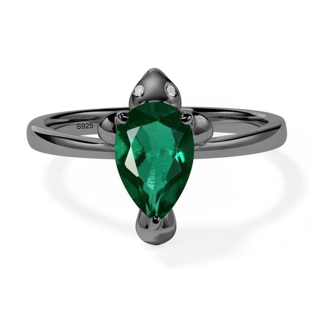 Pear Shaped Lab Emerald Sea Lion Ring - LUO Jewelry #metal_black finish sterling silver
