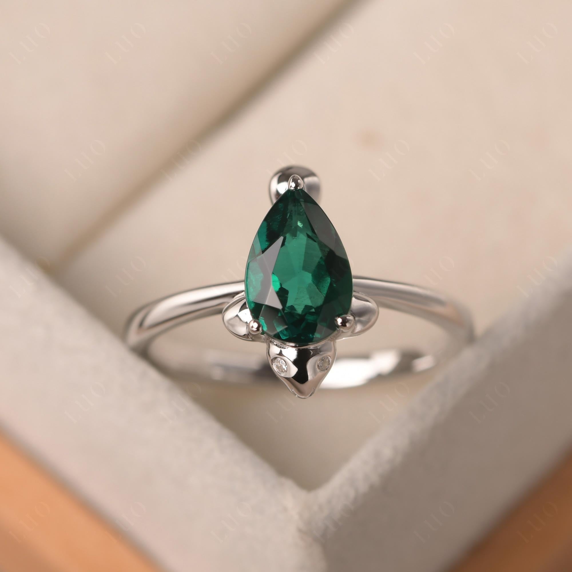 Pear Shaped Lab Emerald Sea Lion Ring - LUO Jewelry