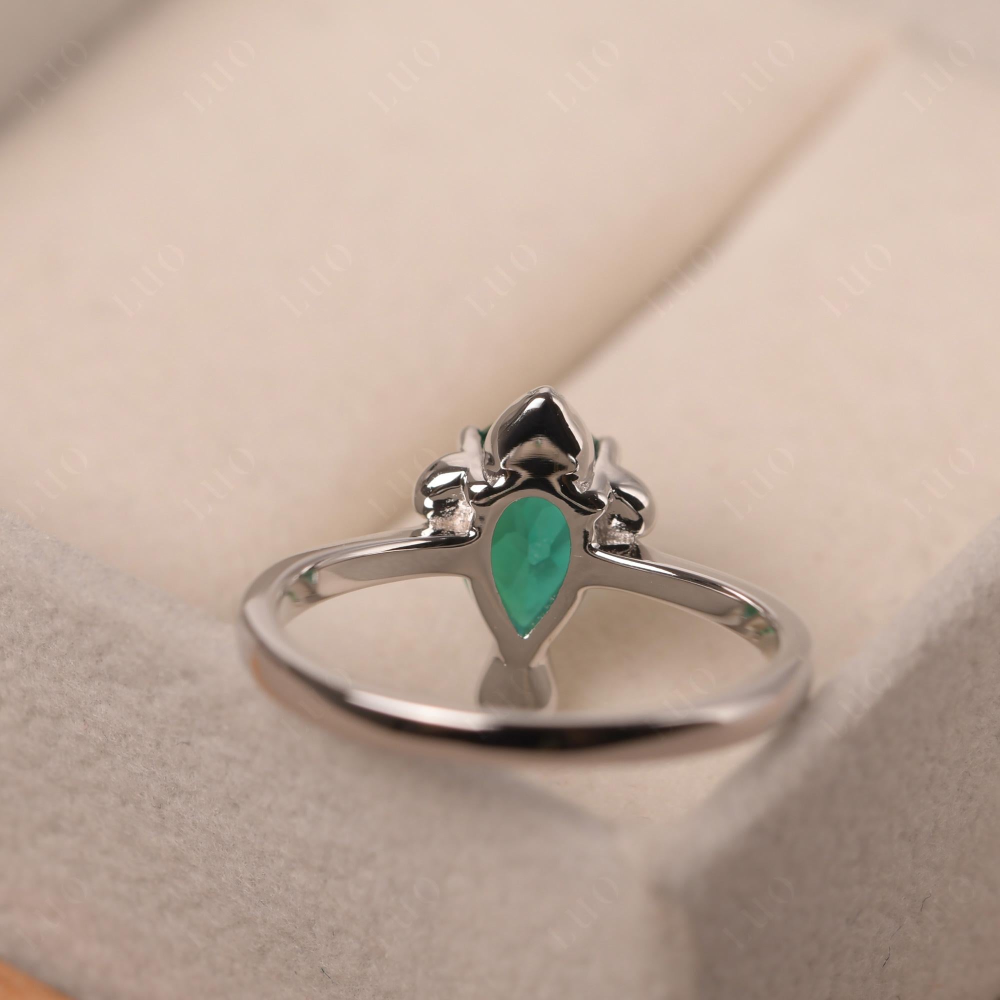 Pear Shaped Lab Emerald Sea Lion Ring - LUO Jewelry