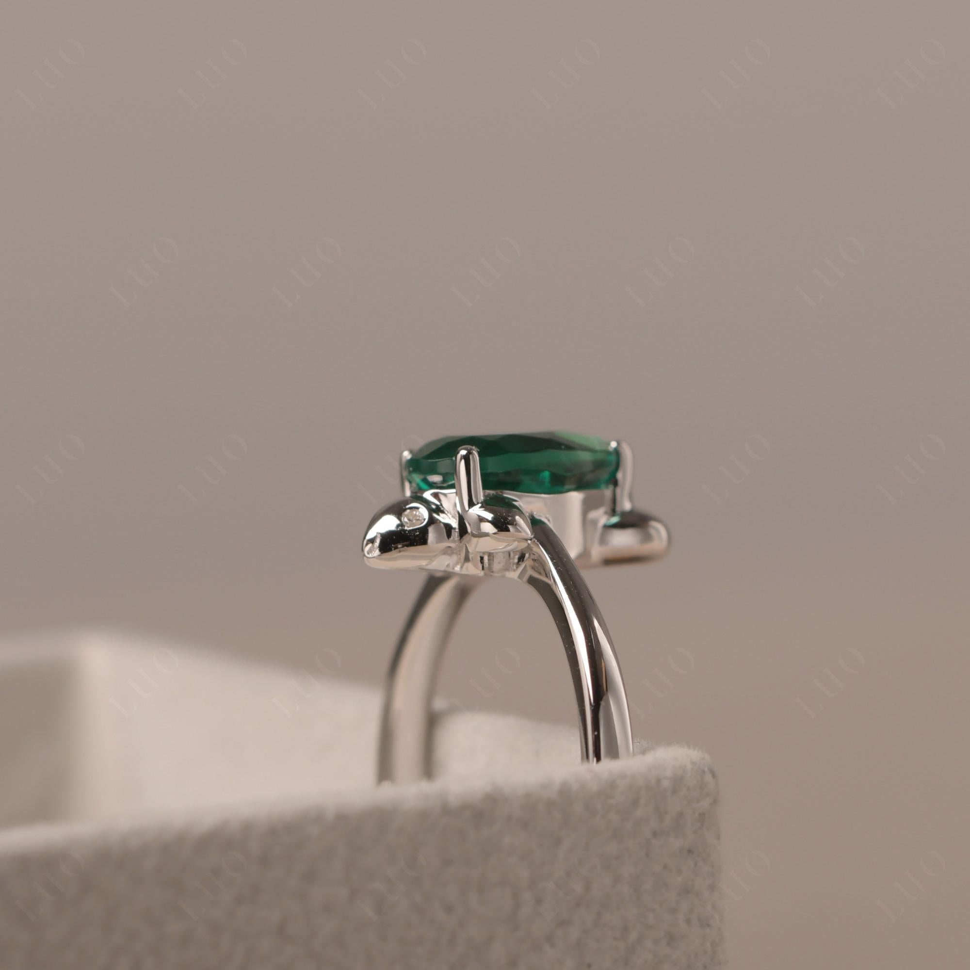 Pear Shaped Lab Emerald Sea Lion Ring - LUO Jewelry
