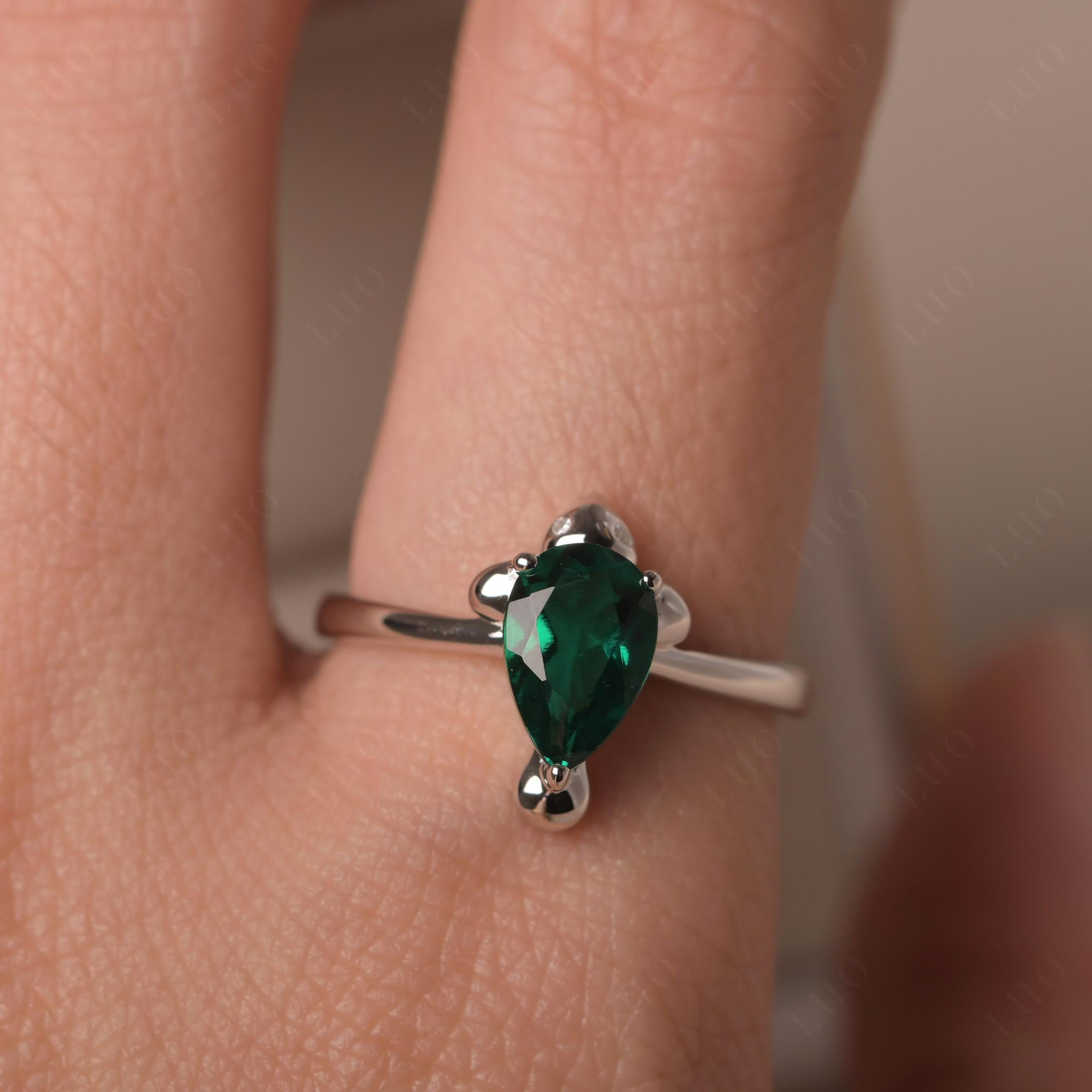 Pear Shaped Lab Emerald Sea Lion Ring - LUO Jewelry