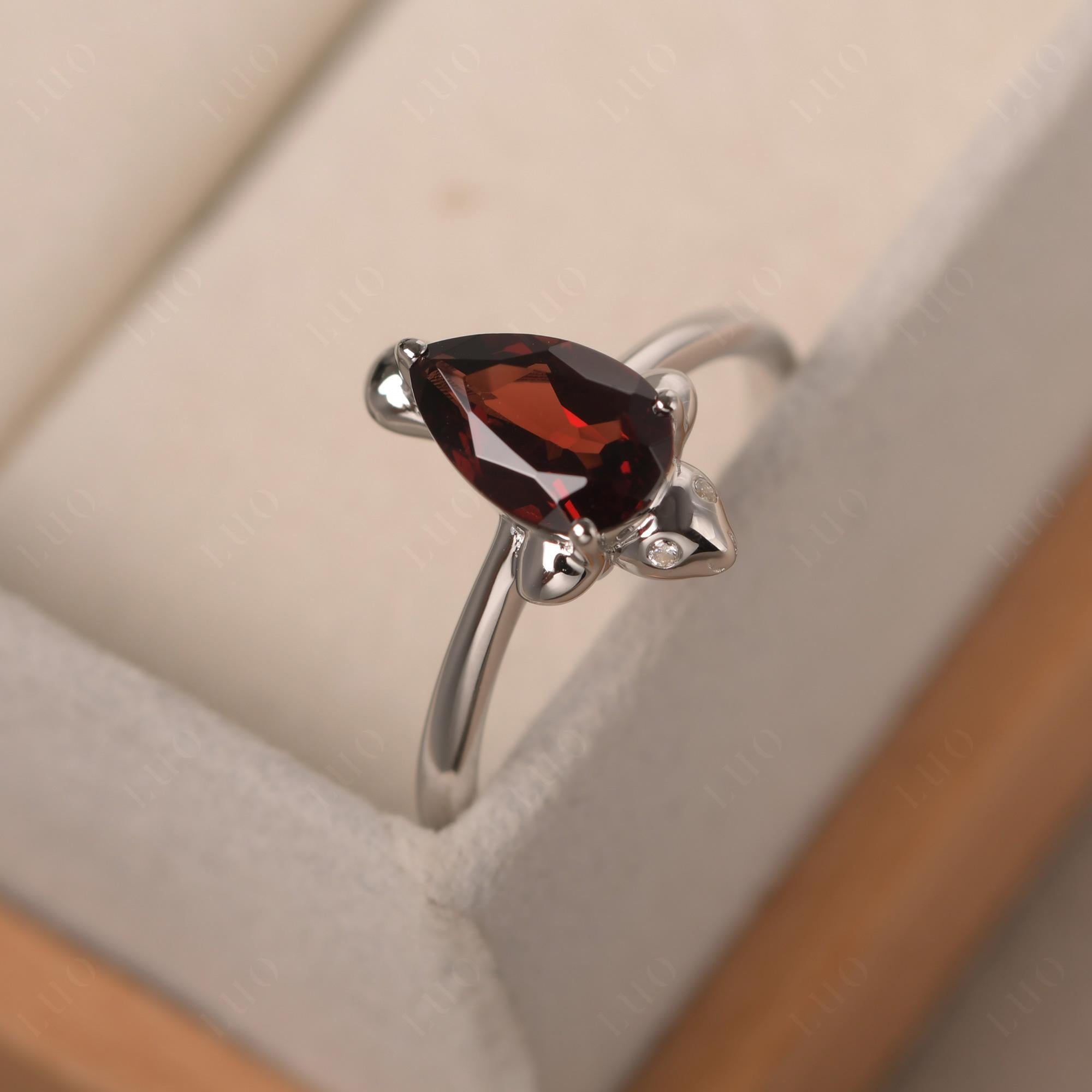 Pear Shaped Garnet Sea Lion Ring - LUO Jewelry