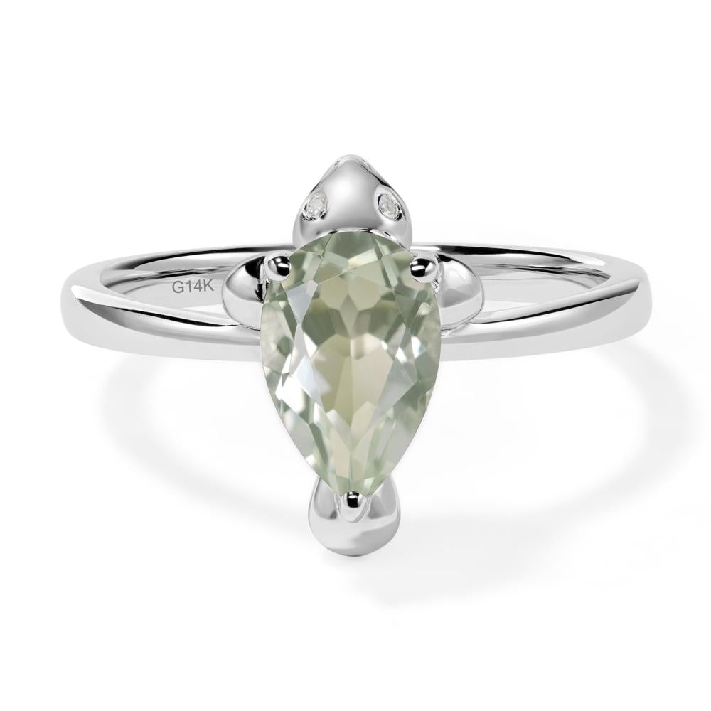 Pear Shaped Green Amethyst Sea Lion Ring - LUO Jewelry #metal_14k white gold
