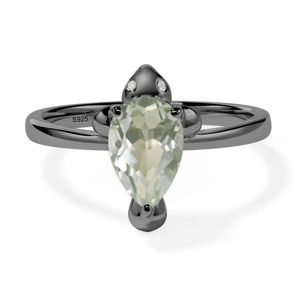 Pear Shaped Green Amethyst Sea Lion Ring - LUO Jewelry #metal_black finish sterling silver