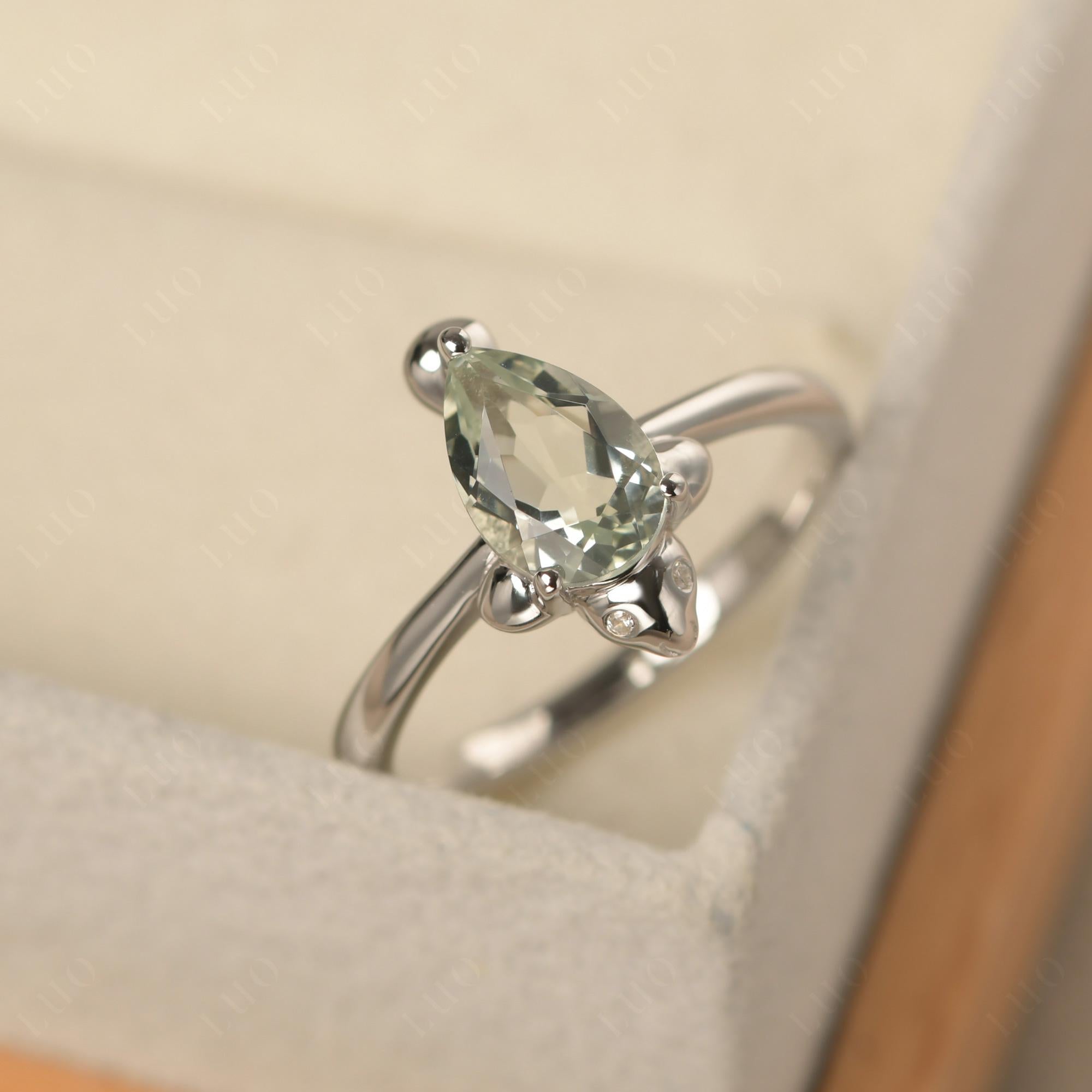 Pear Shaped Green Amethyst Sea Lion Ring - LUO Jewelry