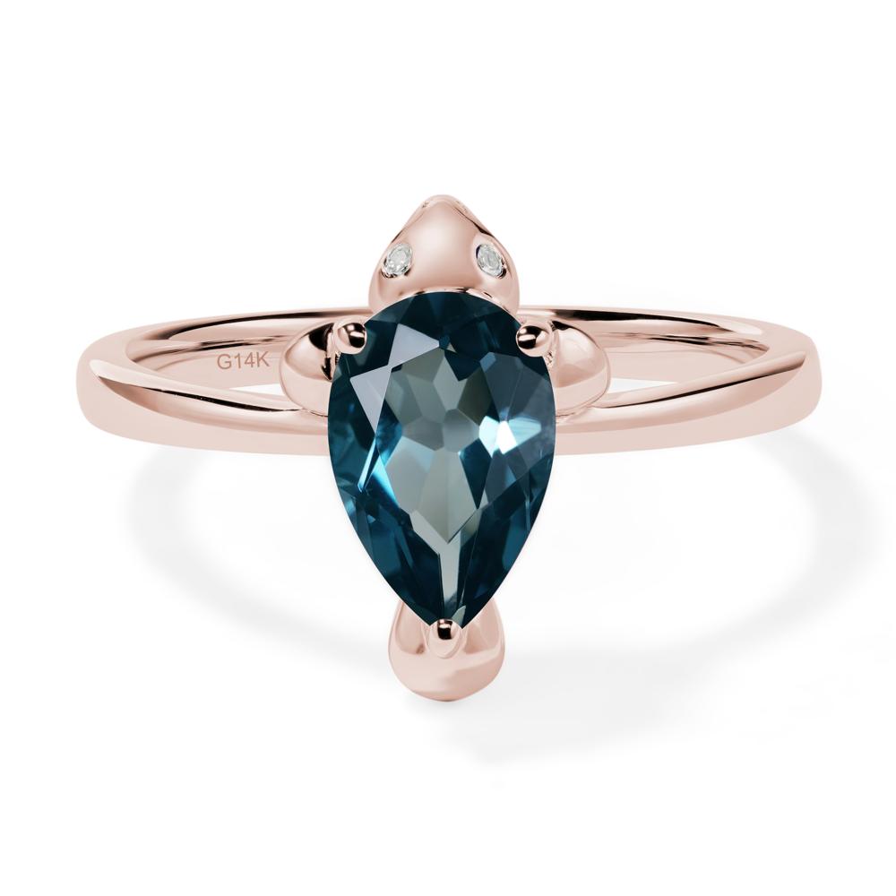 Pear Shaped London Blue Topaz Sea Lion Ring - LUO Jewelry #metal_14k rose gold