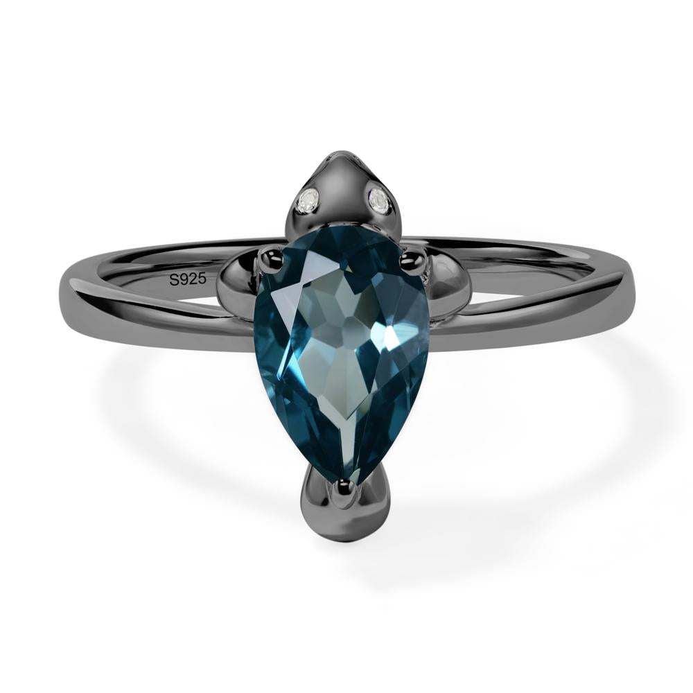 Pear Shaped London Blue Topaz Sea Lion Ring - LUO Jewelry #metal_black finish sterling silver