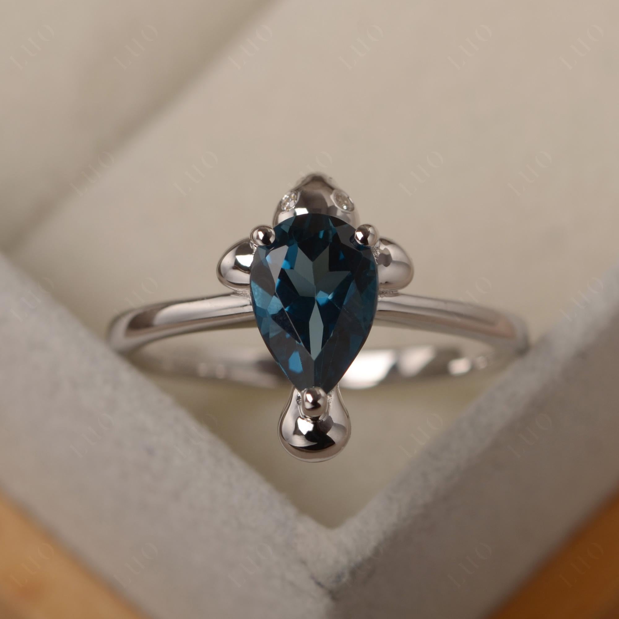 Pear Shaped London Blue Topaz Sea Lion Ring - LUO Jewelry