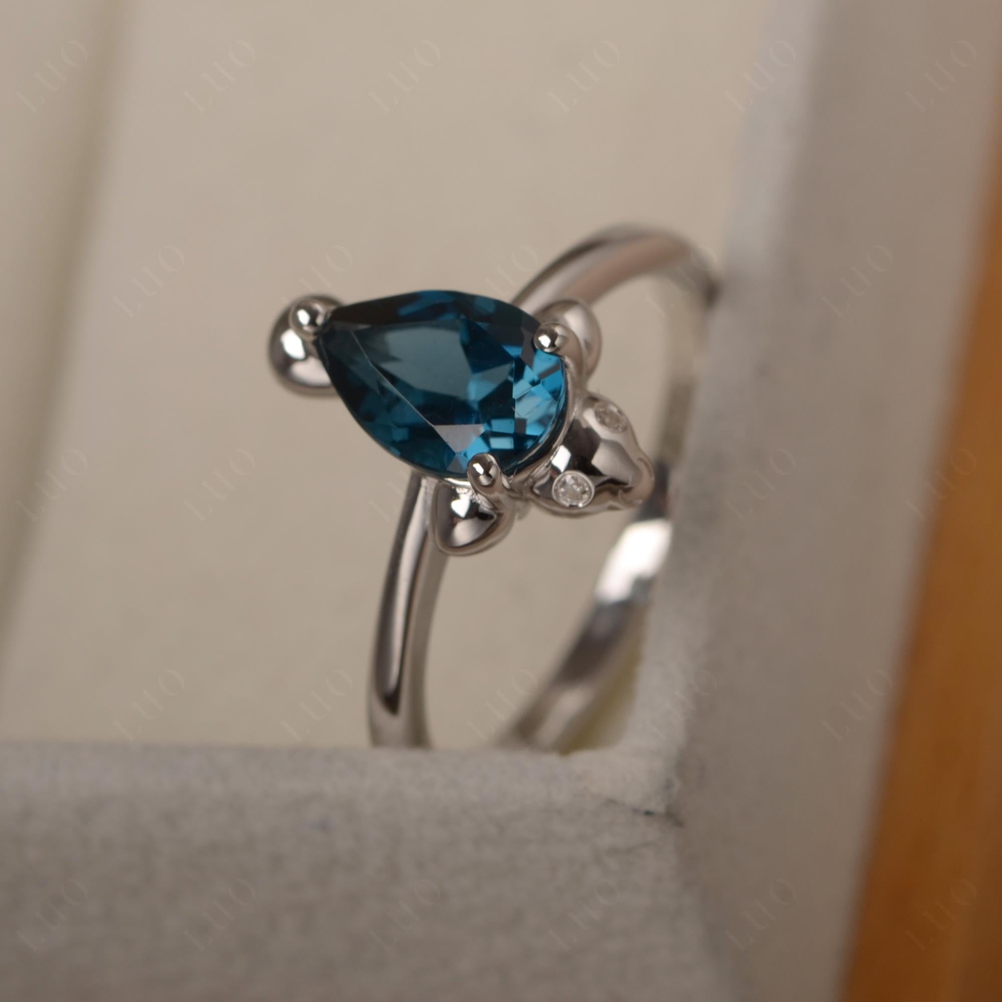 Pear Shaped London Blue Topaz Sea Lion Ring - LUO Jewelry