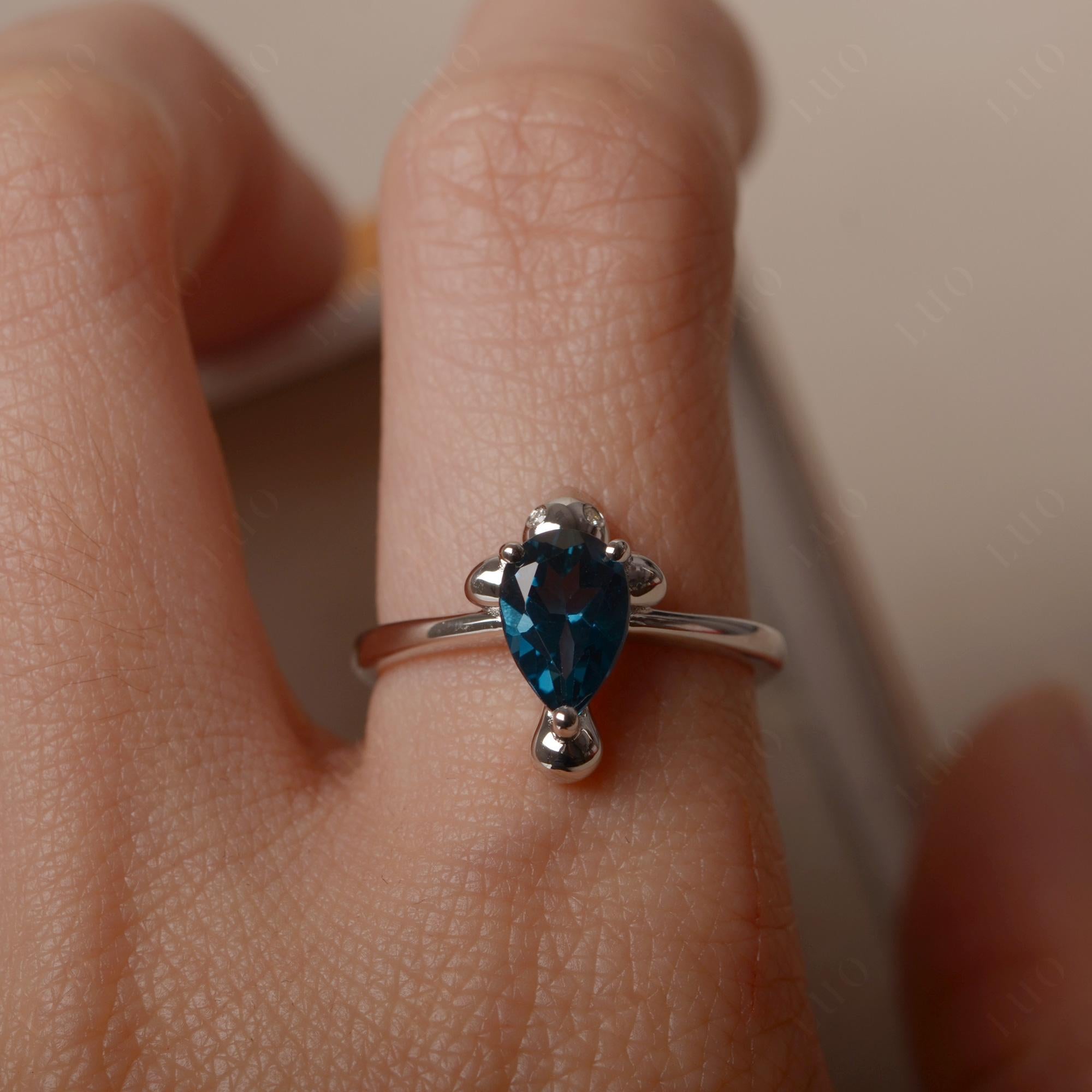 Pear Shaped London Blue Topaz Sea Lion Ring - LUO Jewelry