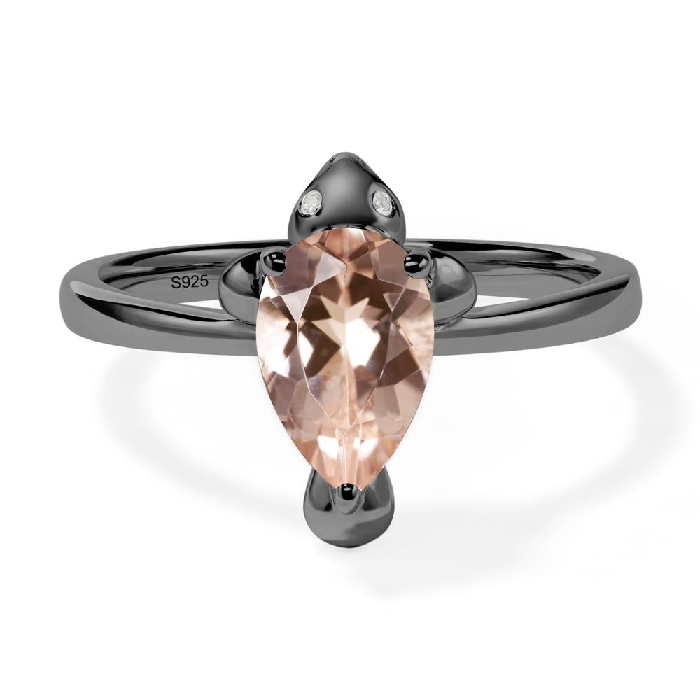 Pear Shaped Morganite Sea Lion Ring - LUO Jewelry #metal_black finish sterling silver