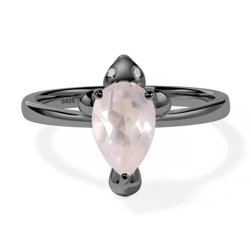 Pear Shaped Rose Quartz Sea Lion Ring - LUO Jewelry #metal_black finish sterling silver