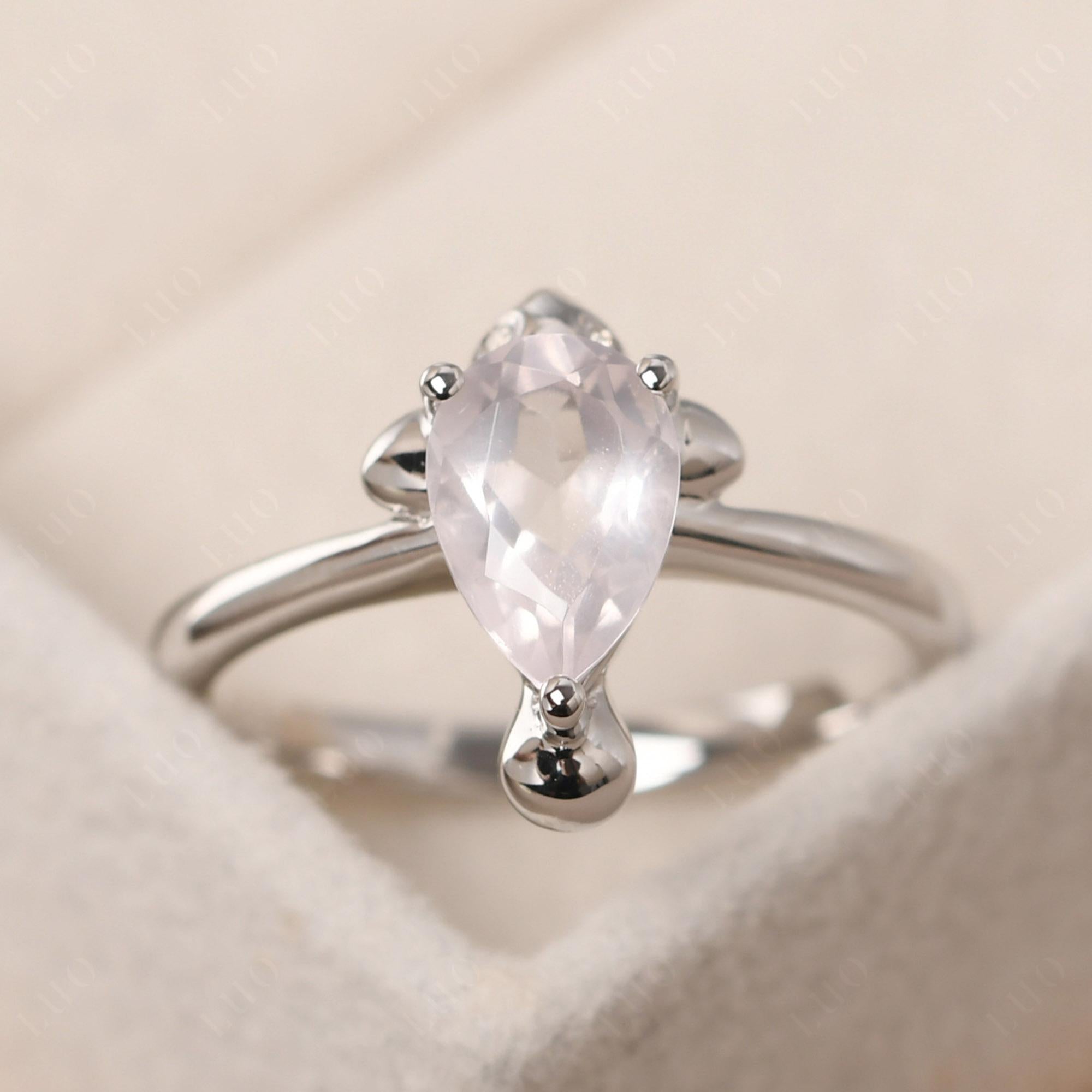 Pear Shaped Rose Quartz Sea Lion Ring - LUO Jewelry