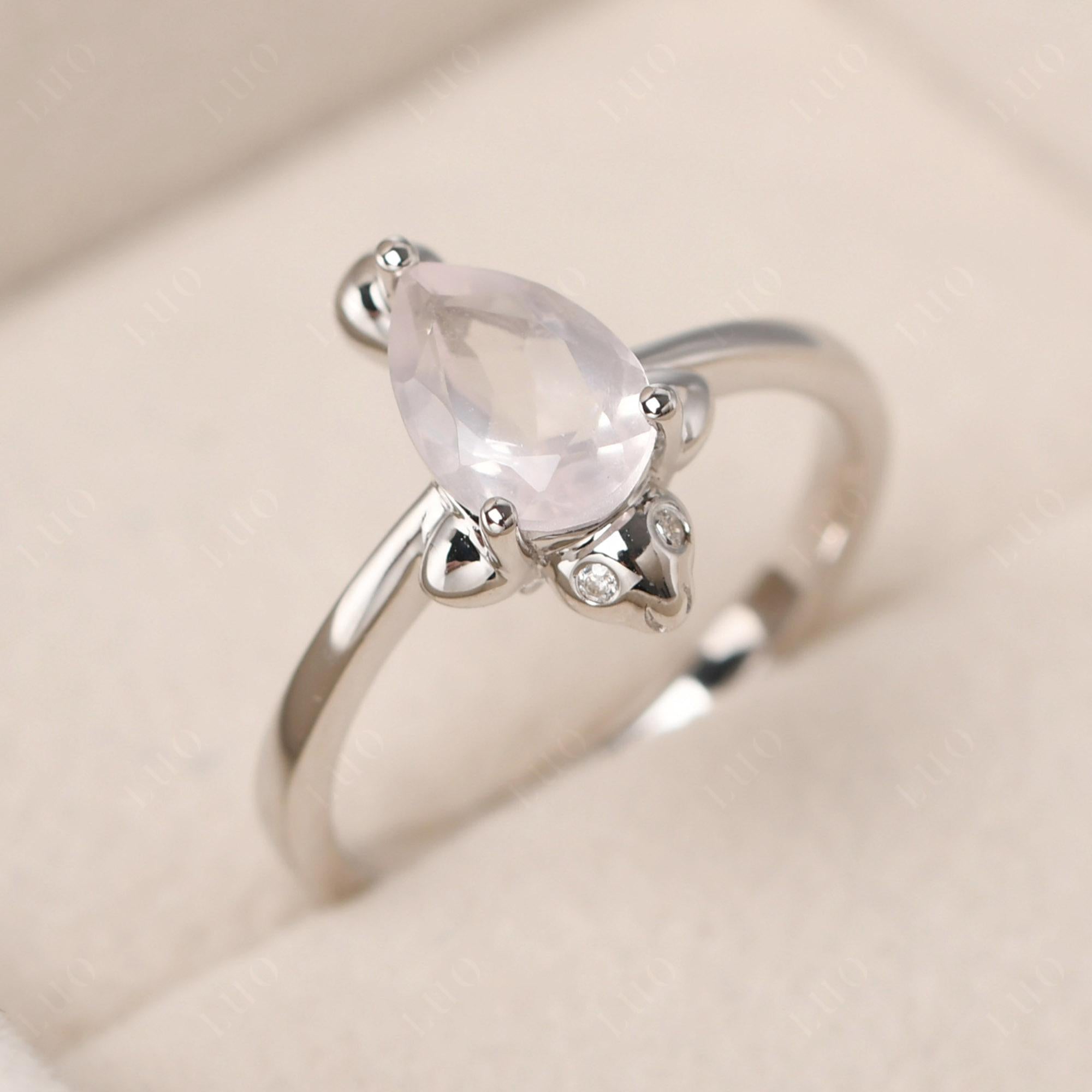 Pear Shaped Rose Quartz Sea Lion Ring - LUO Jewelry