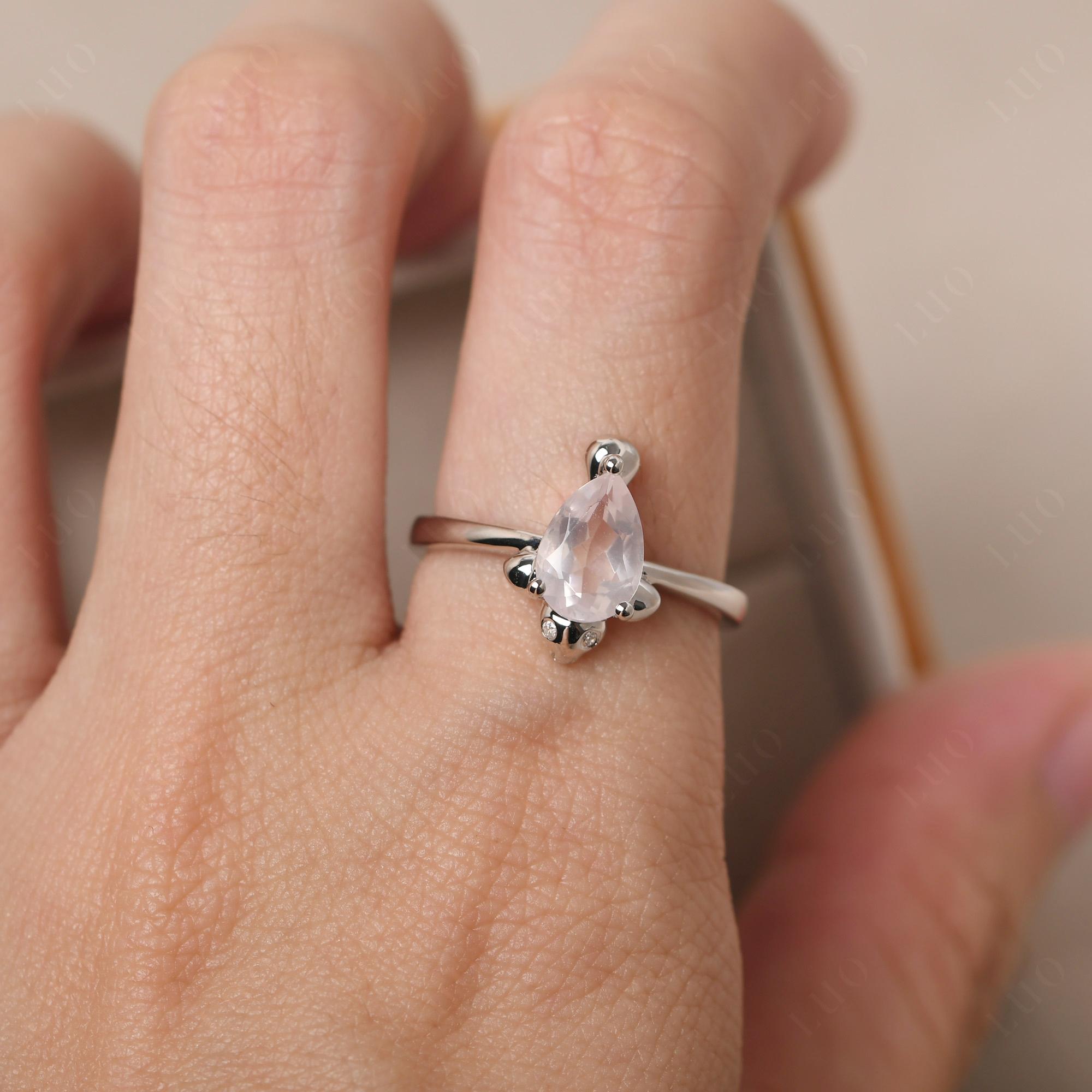 Pear Shaped Rose Quartz Sea Lion Ring - LUO Jewelry